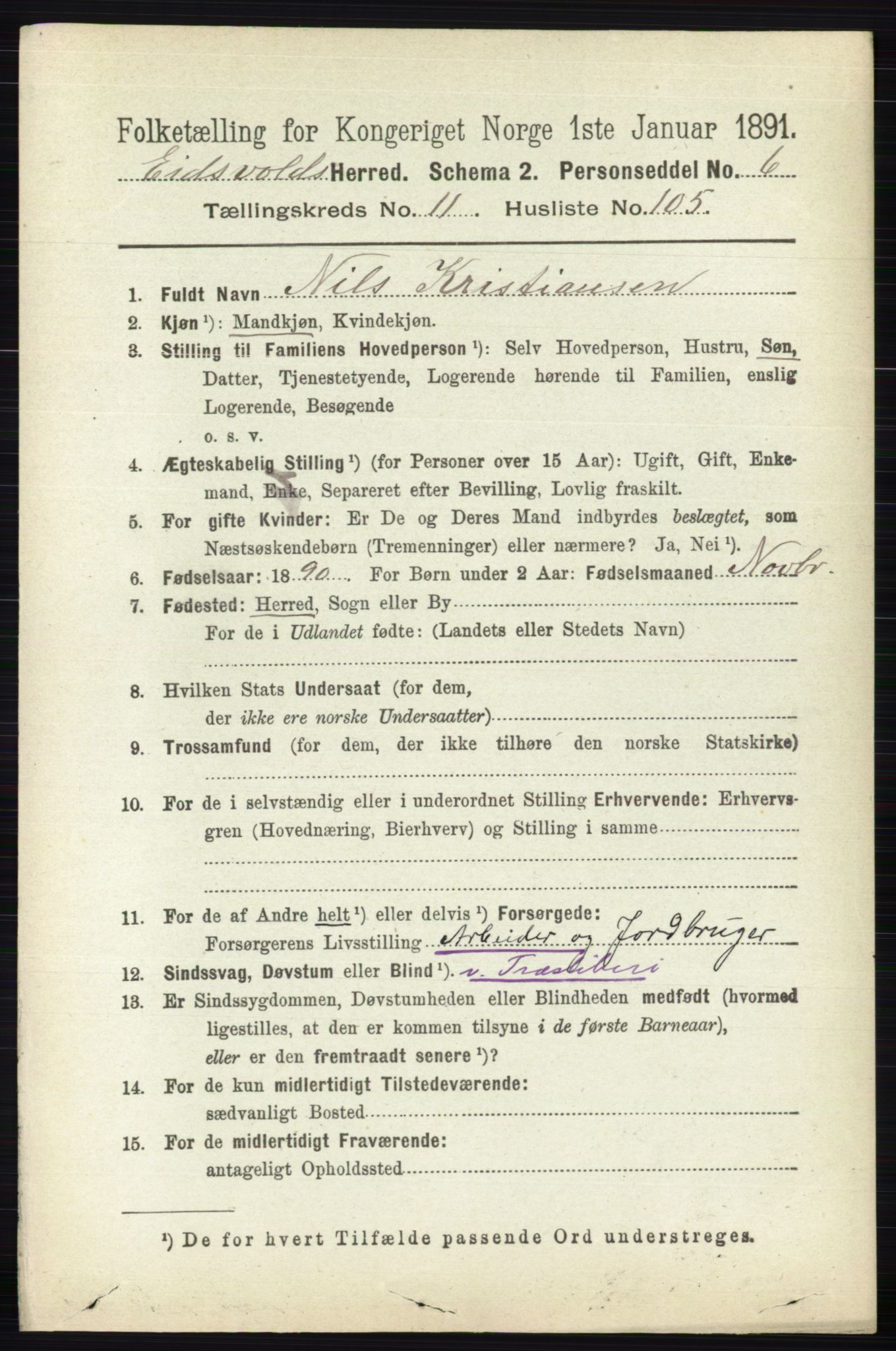 RA, 1891 census for 0237 Eidsvoll, 1891, p. 8399