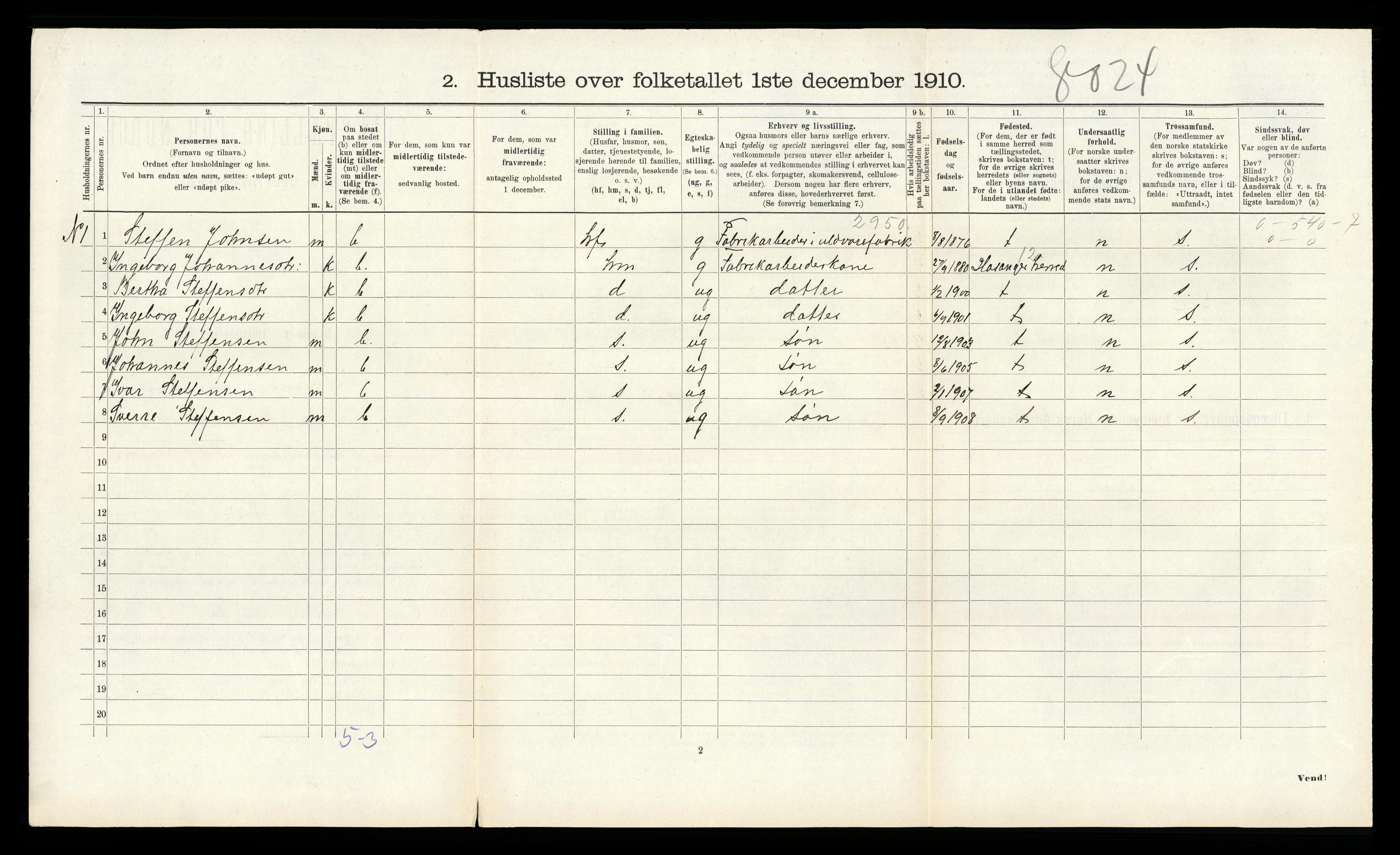 RA, 1910 census for Åsane, 1910, p. 336