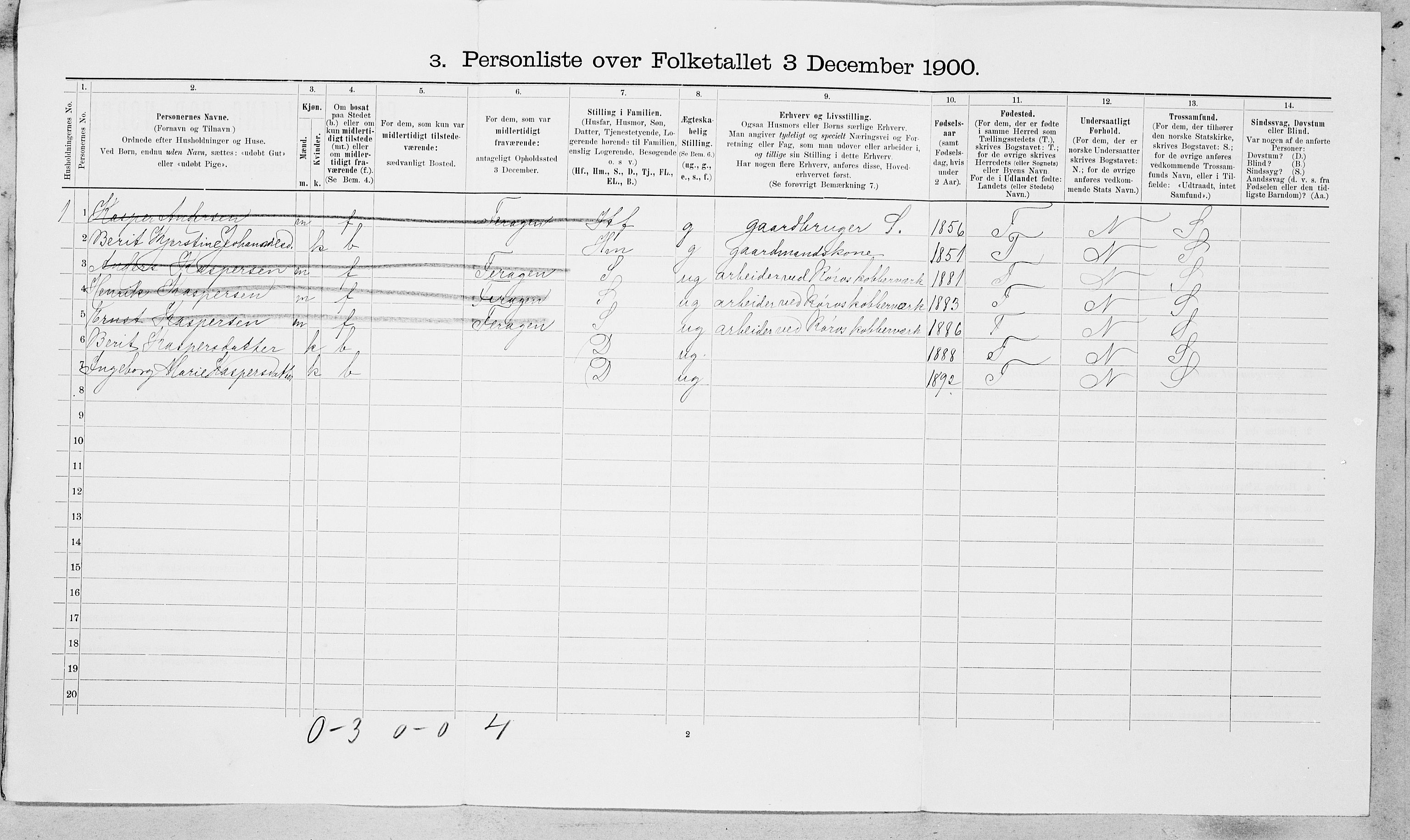 SAT, 1900 census for Røros, 1900, p. 1389