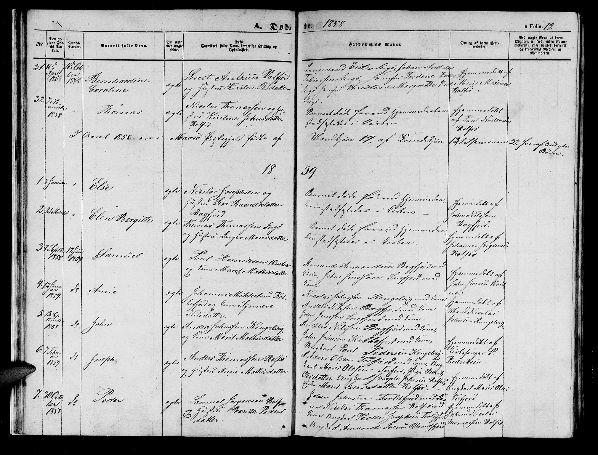 Måsøy sokneprestkontor, SATØ/S-1348/H/Hb/L0001klokker: Parish register (copy) no. 1, 1852-1877, p. 19
