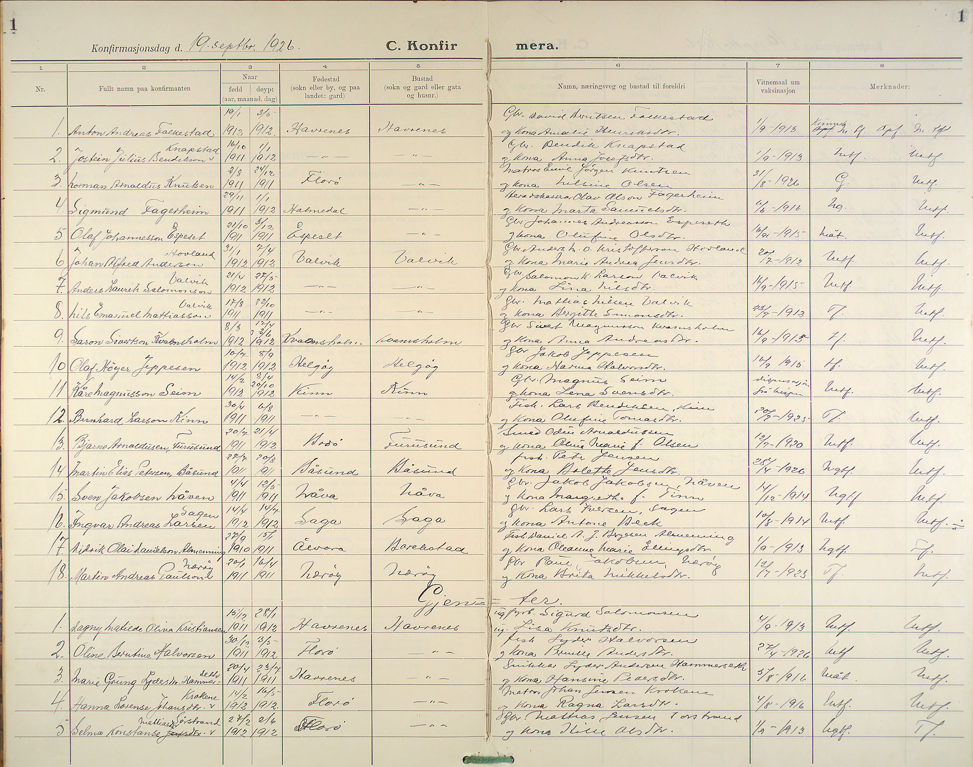 Kinn sokneprestembete, AV/SAB-A-80801/H/Haa/Haab/L0007: Parish register (official) no. B 7, 1926-1964, p. 1