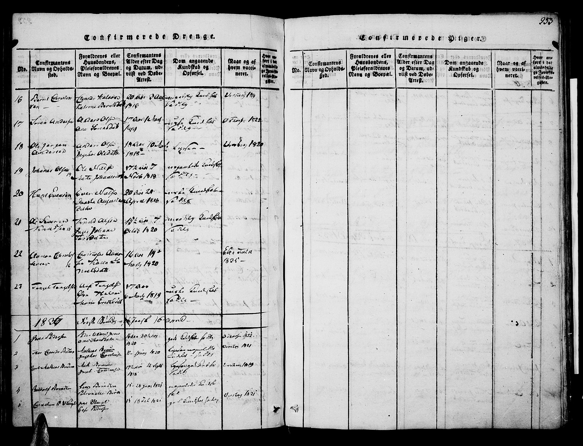 Risør sokneprestkontor, SAK/1111-0035/F/Fa/L0002: Parish register (official) no. A 2, 1815-1839, p. 253