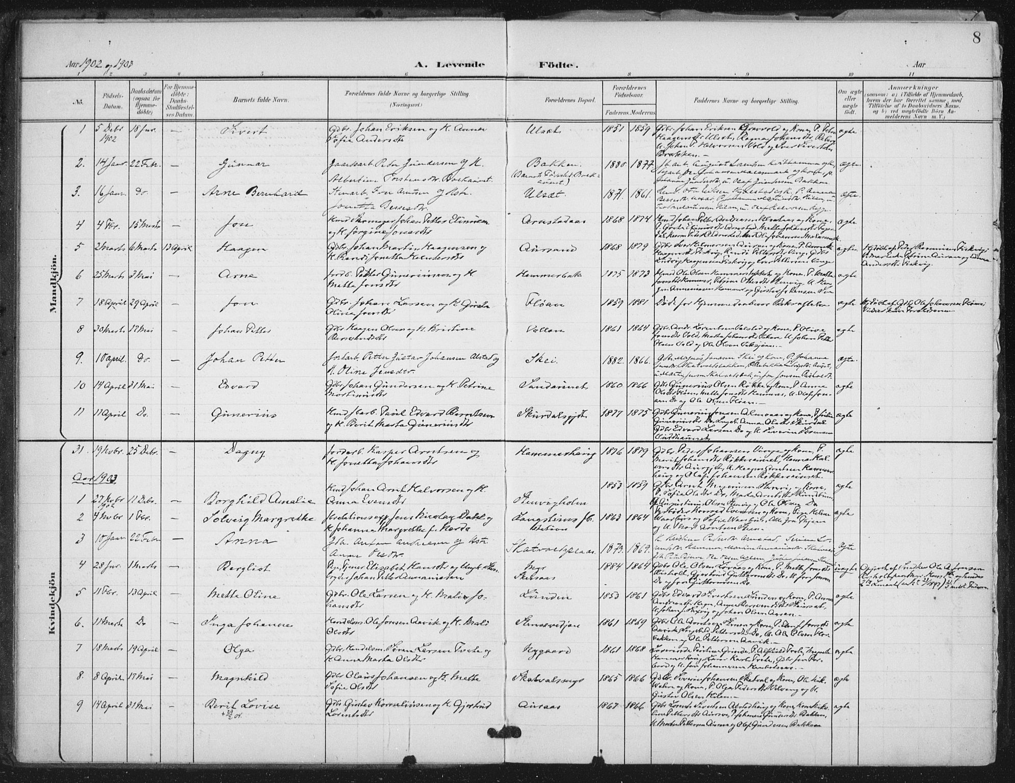 Ministerialprotokoller, klokkerbøker og fødselsregistre - Nord-Trøndelag, SAT/A-1458/712/L0101: Parish register (official) no. 712A02, 1901-1916, p. 8