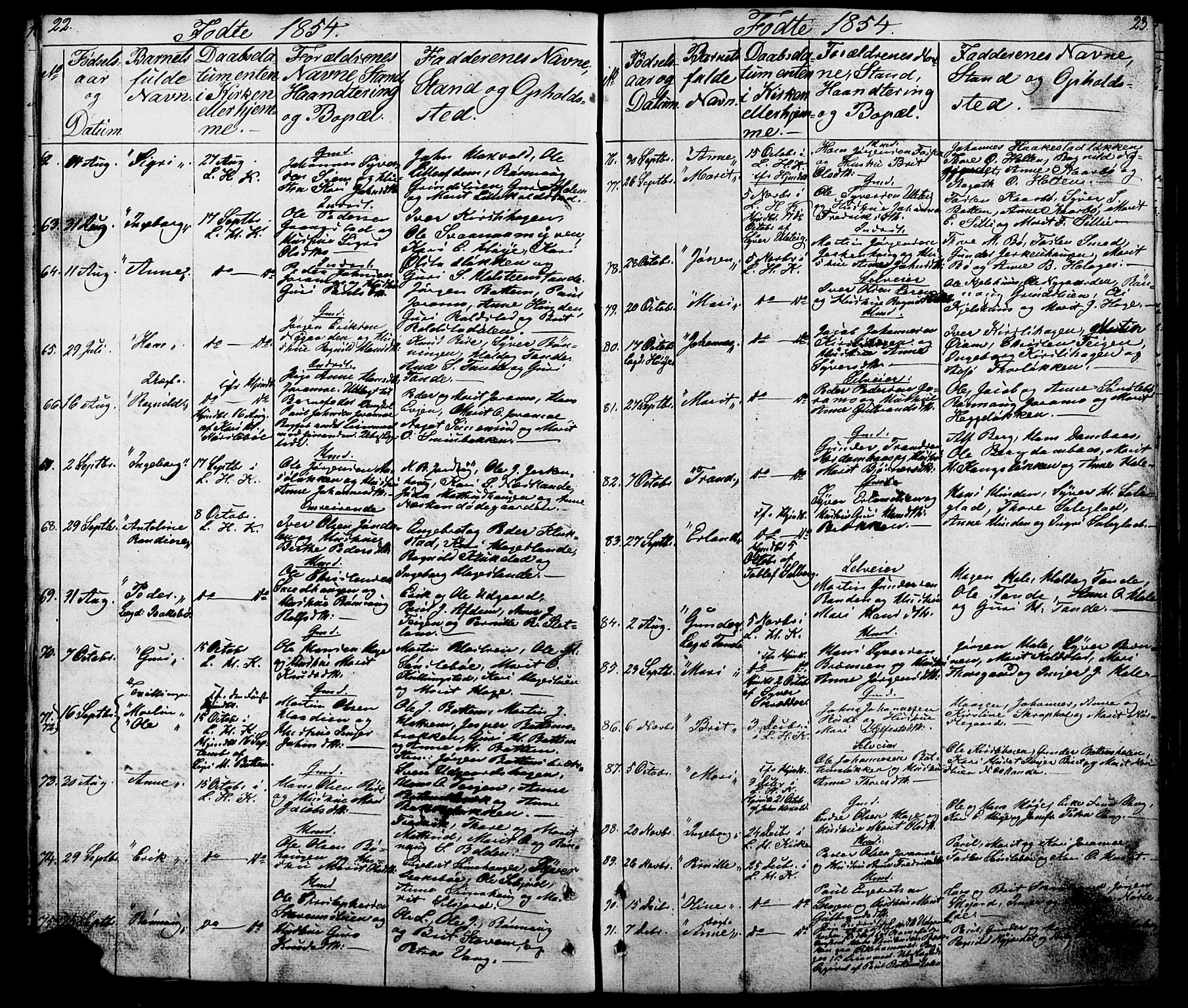 Lesja prestekontor, SAH/PREST-068/H/Ha/Hab/L0005: Parish register (copy) no. 5, 1850-1894, p. 22-23
