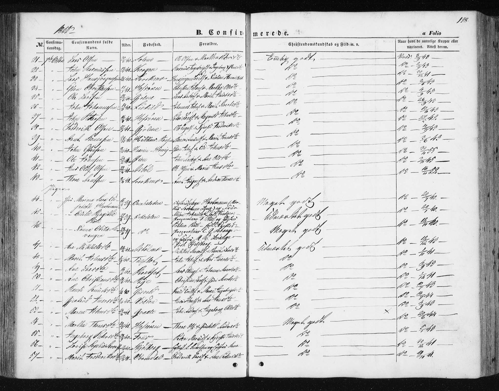 Ministerialprotokoller, klokkerbøker og fødselsregistre - Sør-Trøndelag, AV/SAT-A-1456/668/L0806: Parish register (official) no. 668A06, 1854-1869, p. 138