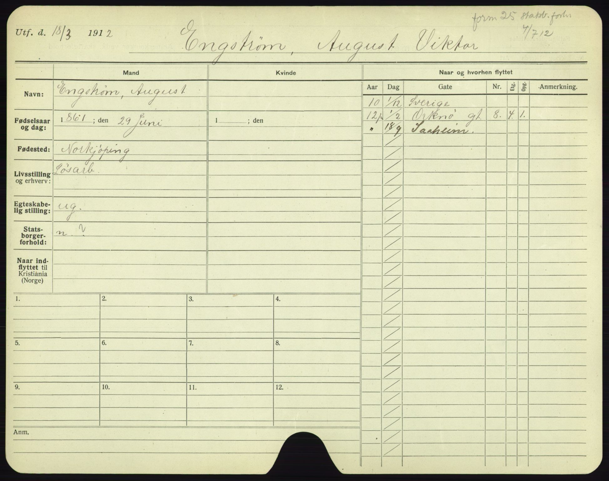 Oslo folkeregister, Registerkort, AV/SAO-A-11715/F/Fa/Fac/L0002: Menn, 1906-1914, p. 1008a