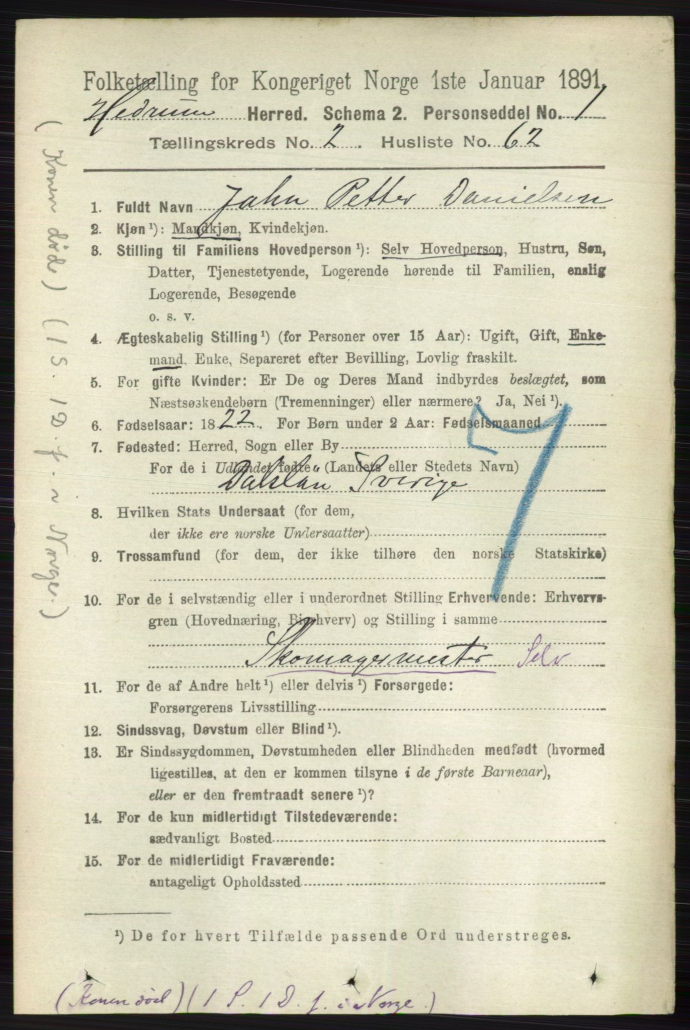 RA, 1891 census for 0727 Hedrum, 1891, p. 786