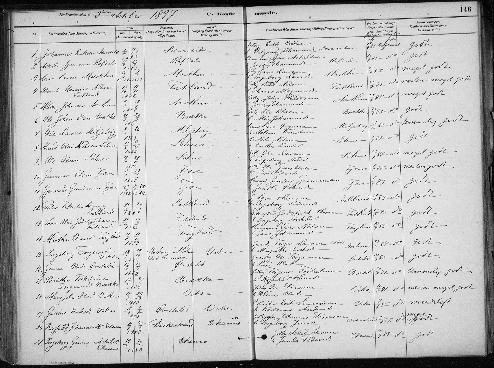 Skånevik sokneprestembete, SAB/A-77801/H/Haa: Parish register (official) no. E  1, 1879-1901, p. 146