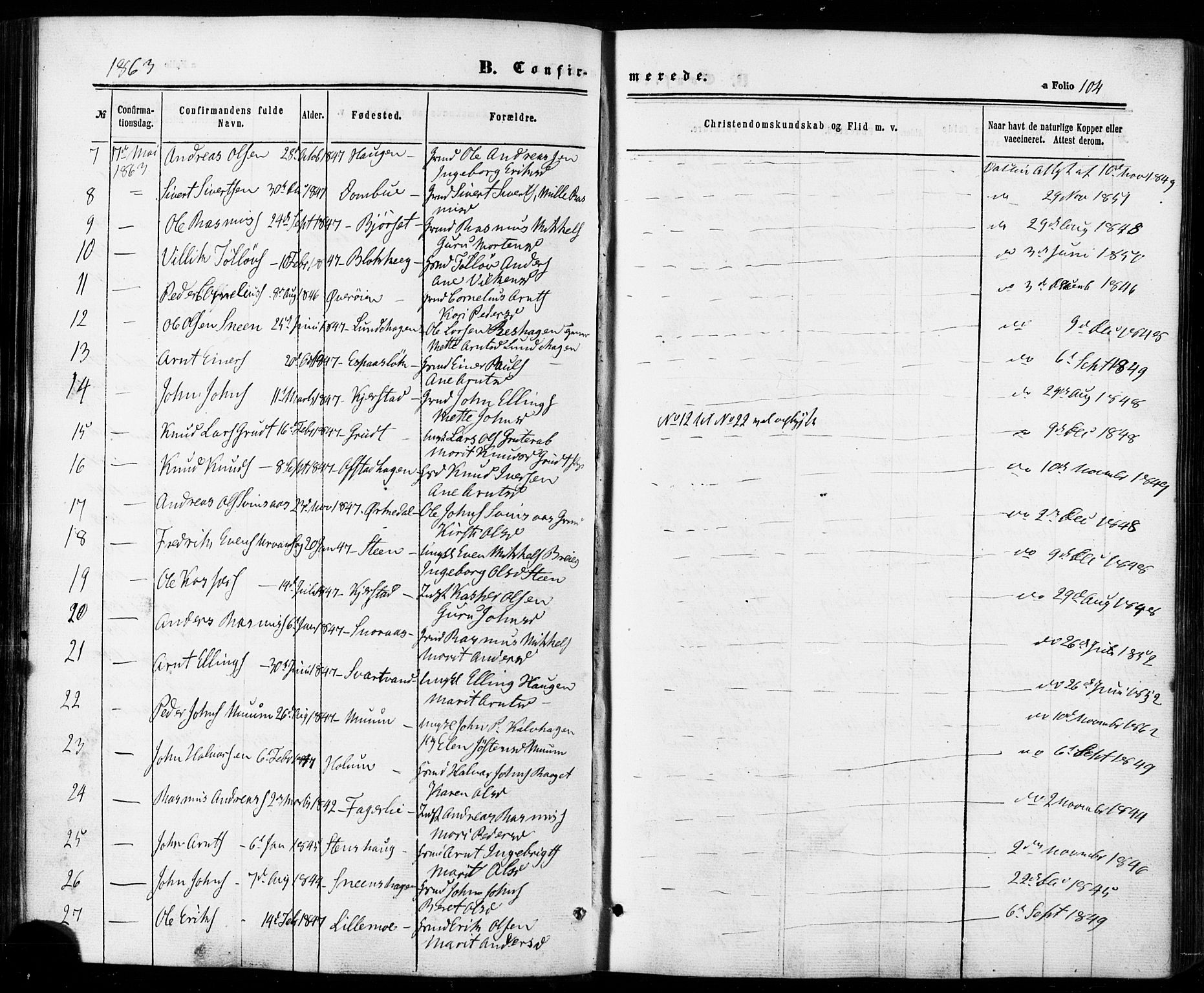 Ministerialprotokoller, klokkerbøker og fødselsregistre - Sør-Trøndelag, SAT/A-1456/672/L0856: Parish register (official) no. 672A08, 1861-1881, p. 104