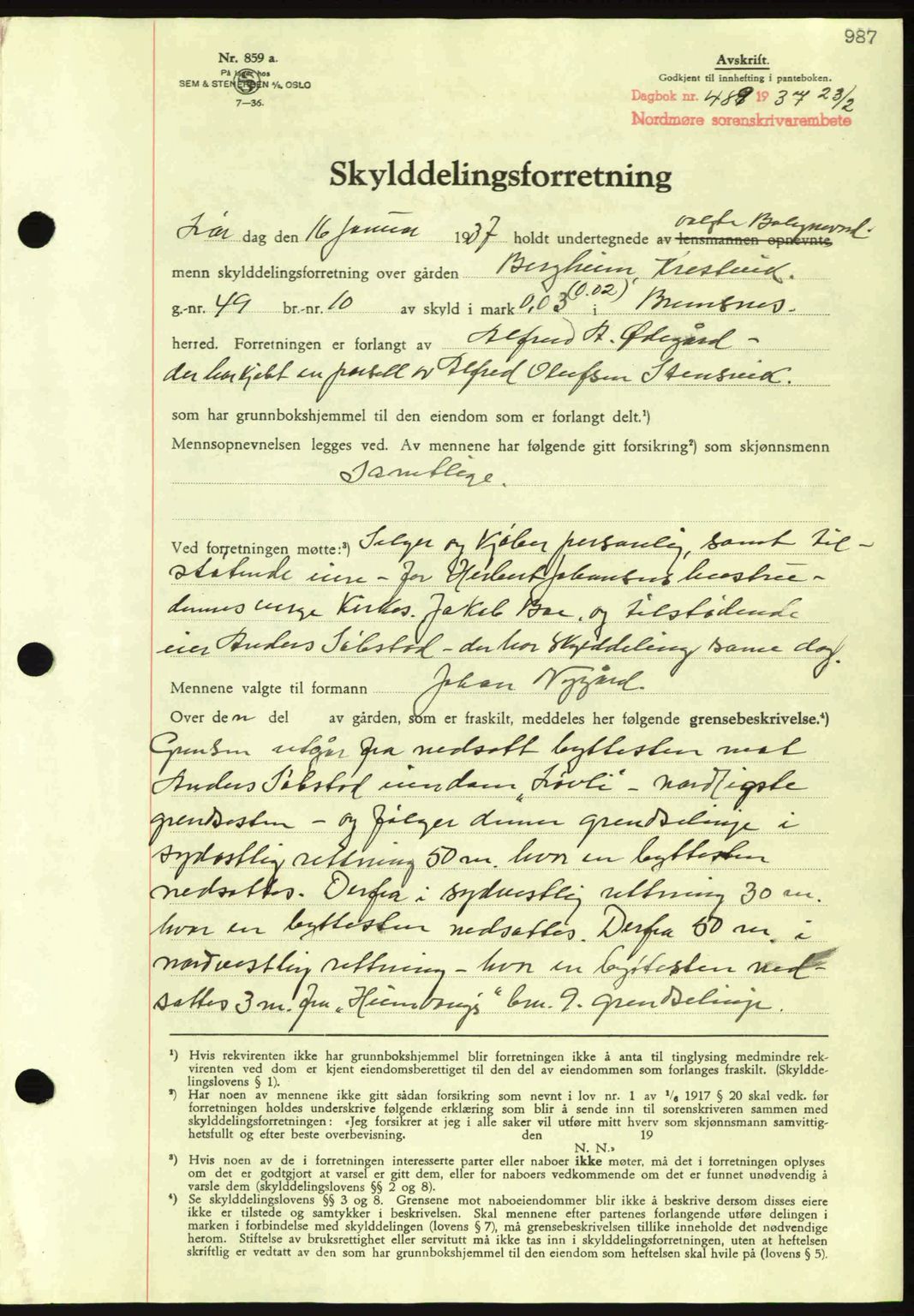 Nordmøre sorenskriveri, AV/SAT-A-4132/1/2/2Ca: Mortgage book no. A80, 1936-1937, Diary no: : 489/1937