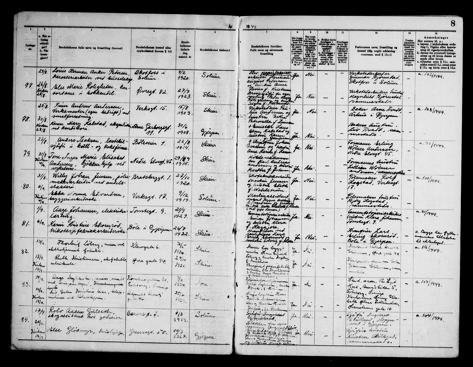 Skien kirkebøker, AV/SAKO-A-302/H/Ha/L0003: Banns register no. 3, 1949-1955, p. 8