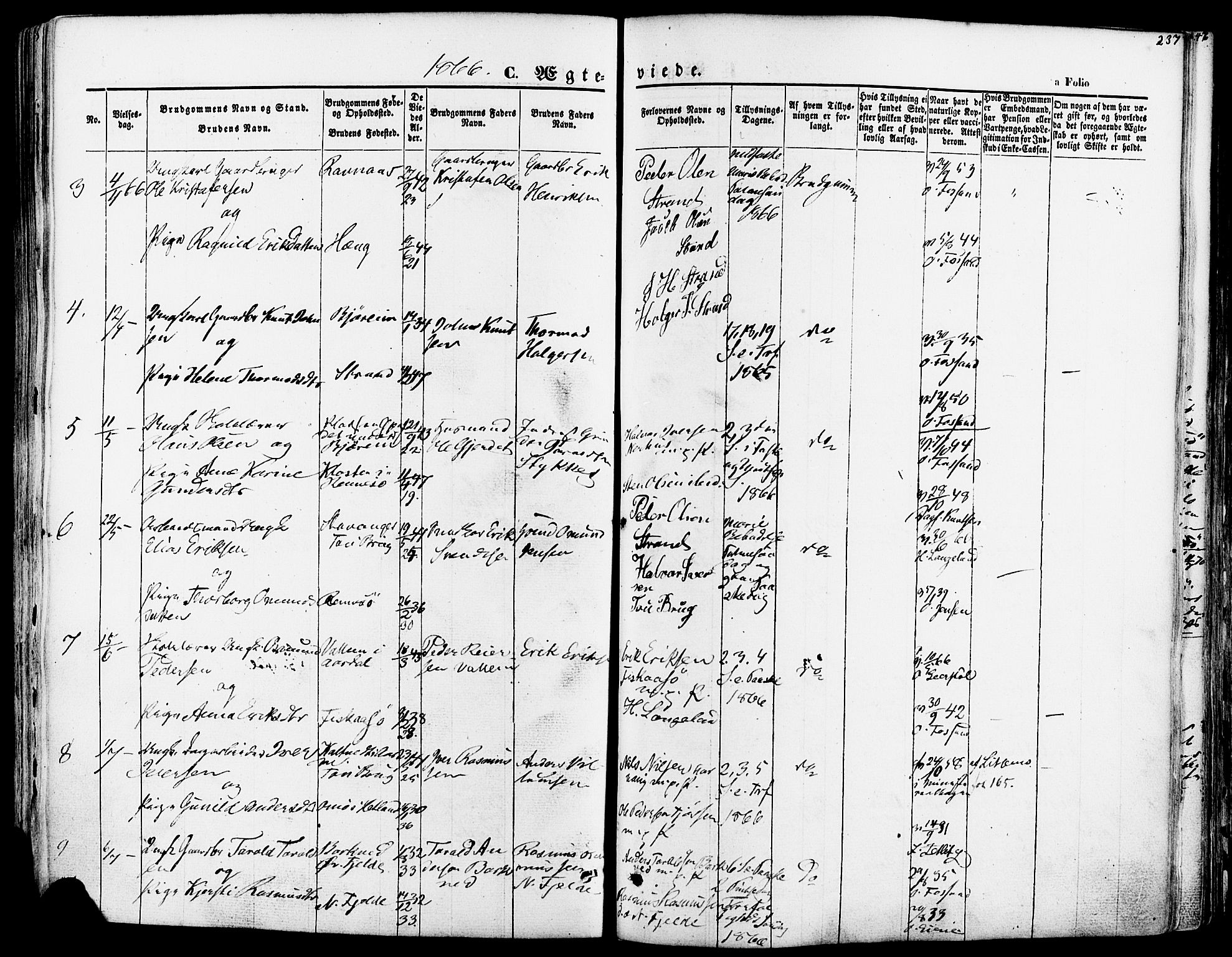 Strand sokneprestkontor, AV/SAST-A-101828/H/Ha/Haa/L0007: Parish register (official) no. A 7, 1855-1881, p. 237