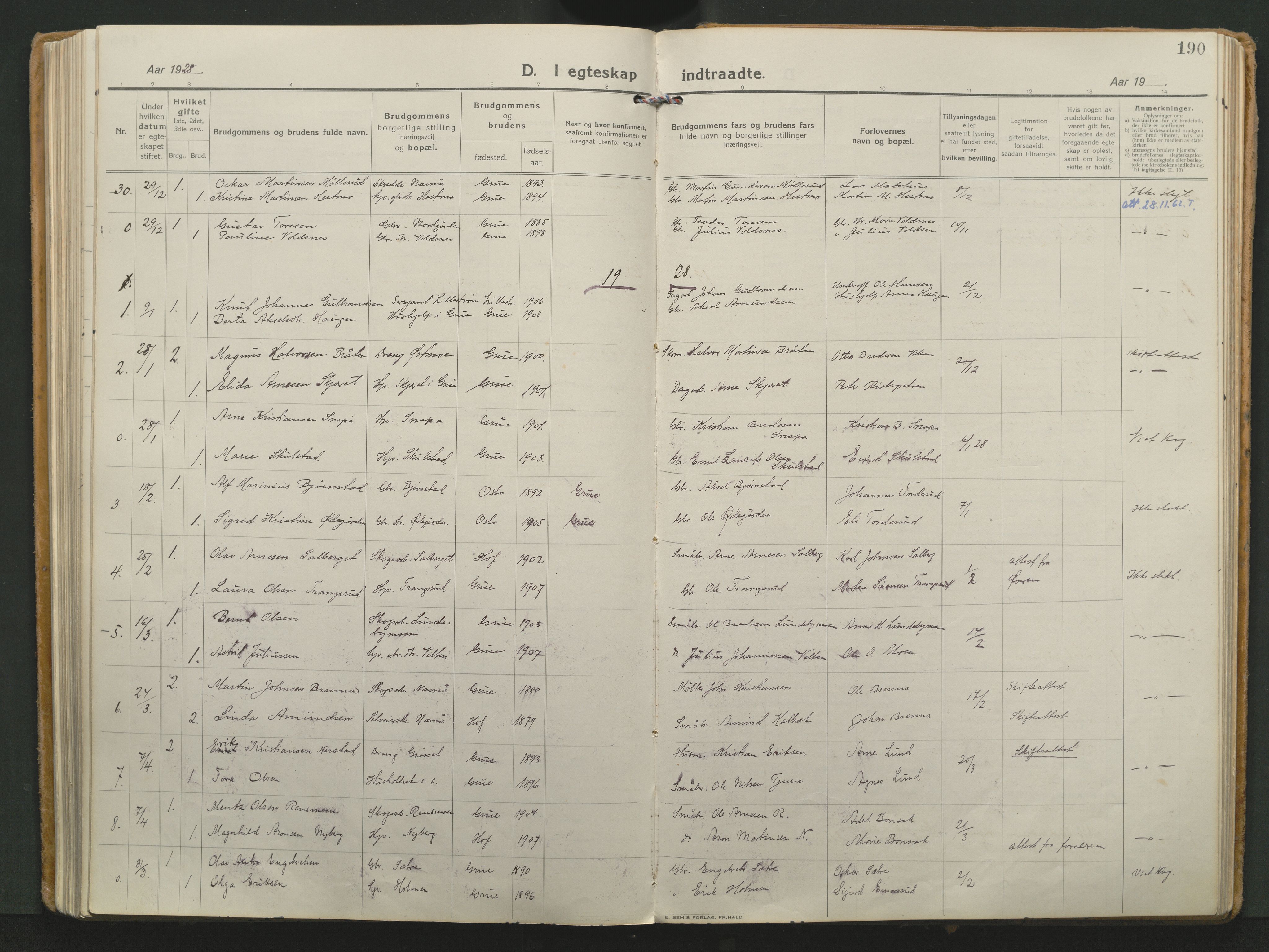 Grue prestekontor, AV/SAH-PREST-036/H/Ha/Haa/L0018: Parish register (official) no. 18, 1923-1940, p. 190