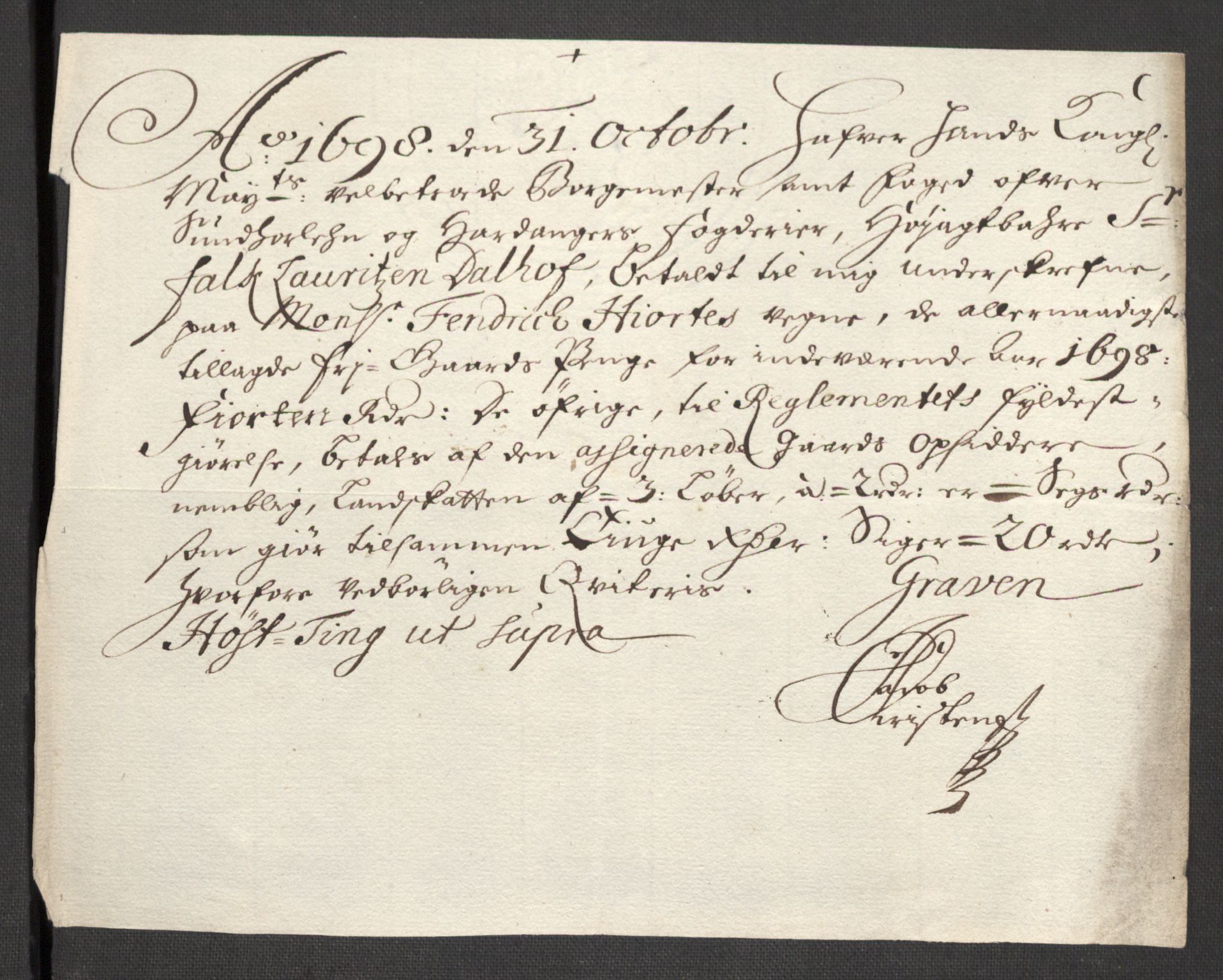 Rentekammeret inntil 1814, Reviderte regnskaper, Fogderegnskap, AV/RA-EA-4092/R48/L2977: Fogderegnskap Sunnhordland og Hardanger, 1697-1698, p. 443