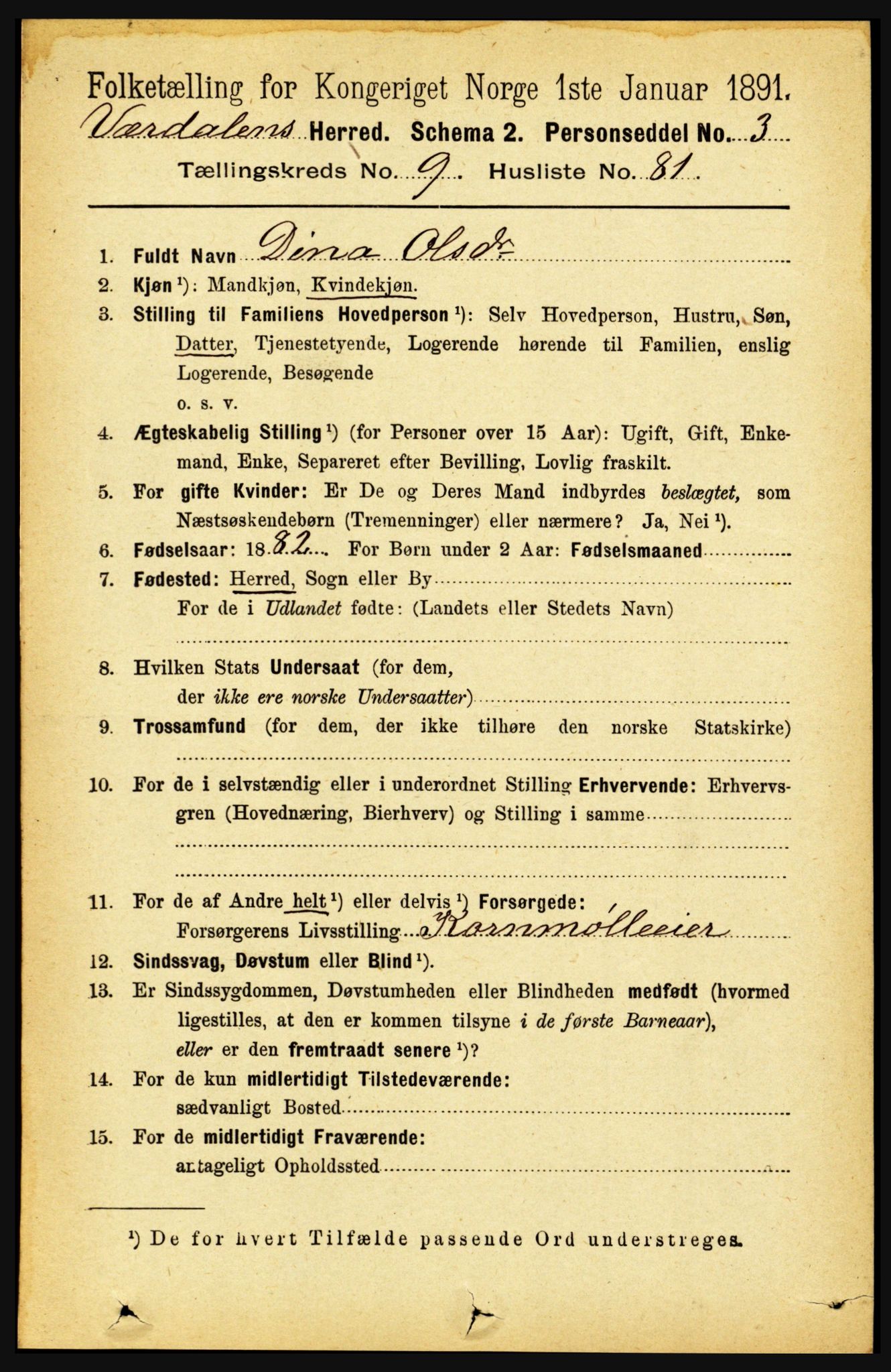 RA, 1891 census for 1721 Verdal, 1891, p. 5519