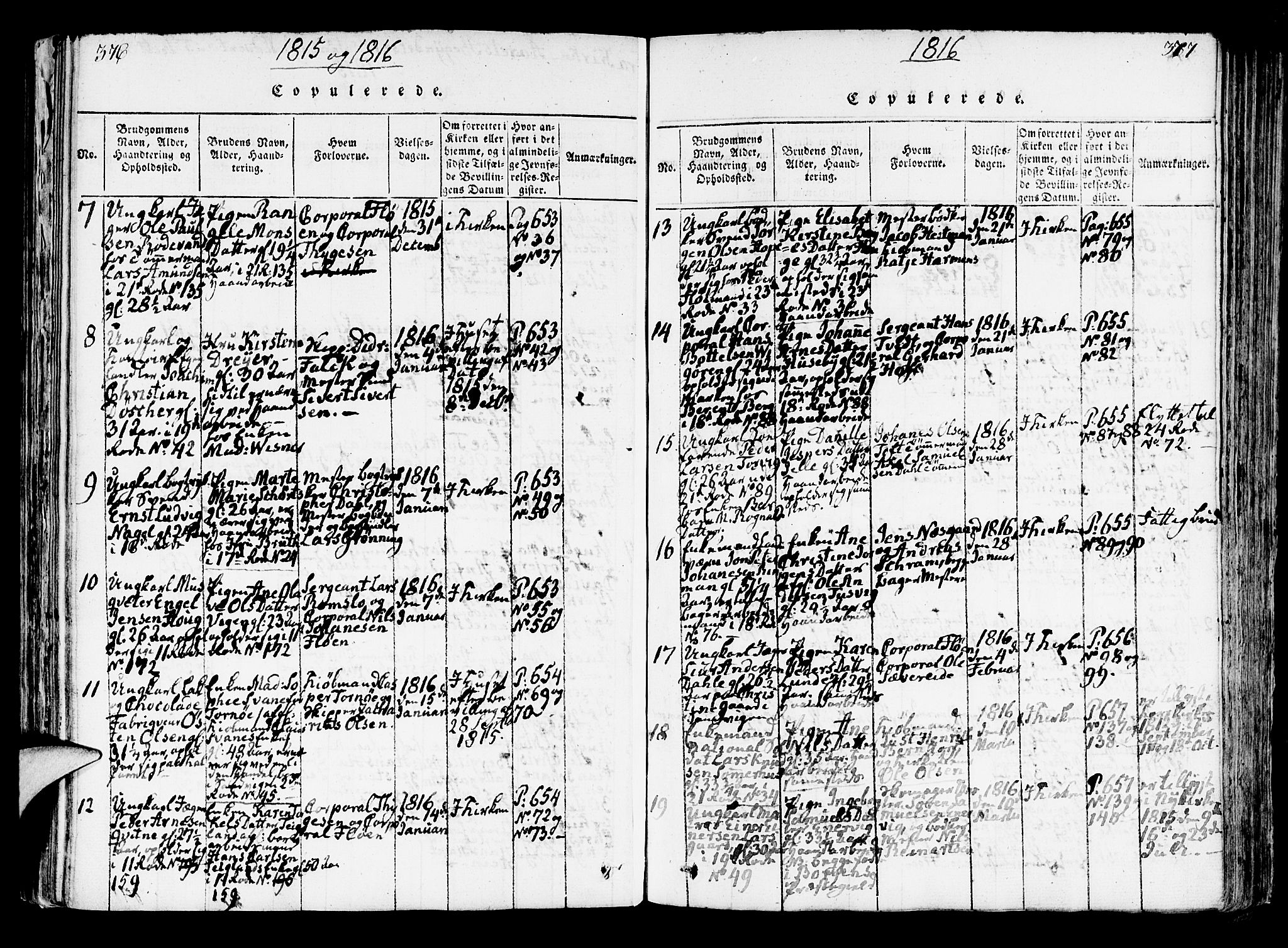 Korskirken sokneprestembete, AV/SAB-A-76101/H/Hab: Parish register (copy) no. A 1b, 1815-1821, p. 376-377