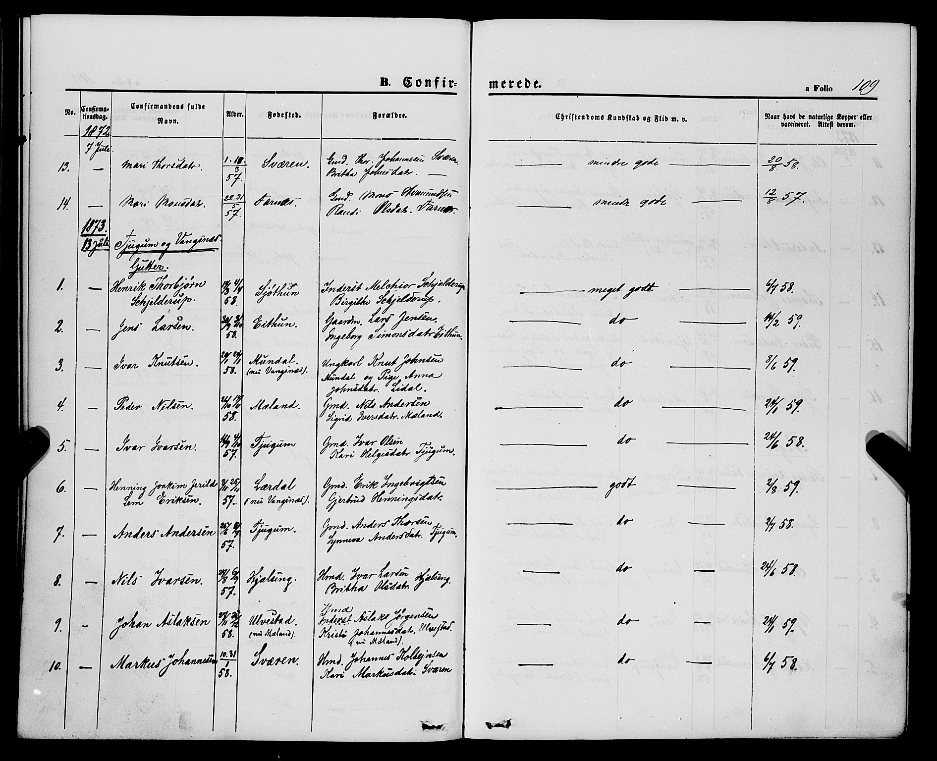 Balestrand sokneprestembete, SAB/A-79601/H/Haa/Haaa/L0003: Parish register (official) no. A 3, 1867-1878, p. 109