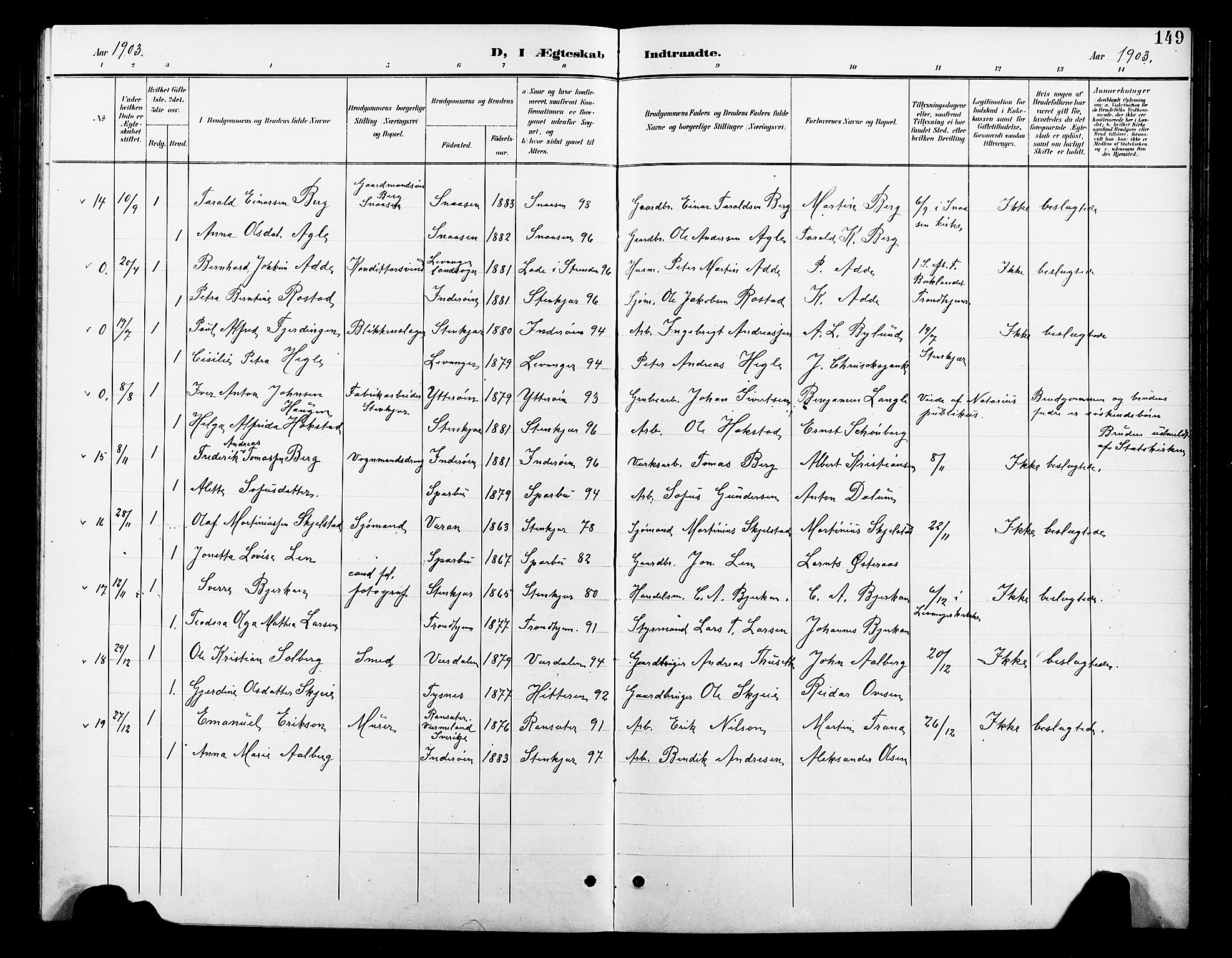 Ministerialprotokoller, klokkerbøker og fødselsregistre - Nord-Trøndelag, SAT/A-1458/739/L0375: Parish register (copy) no. 739C03, 1898-1908, p. 149