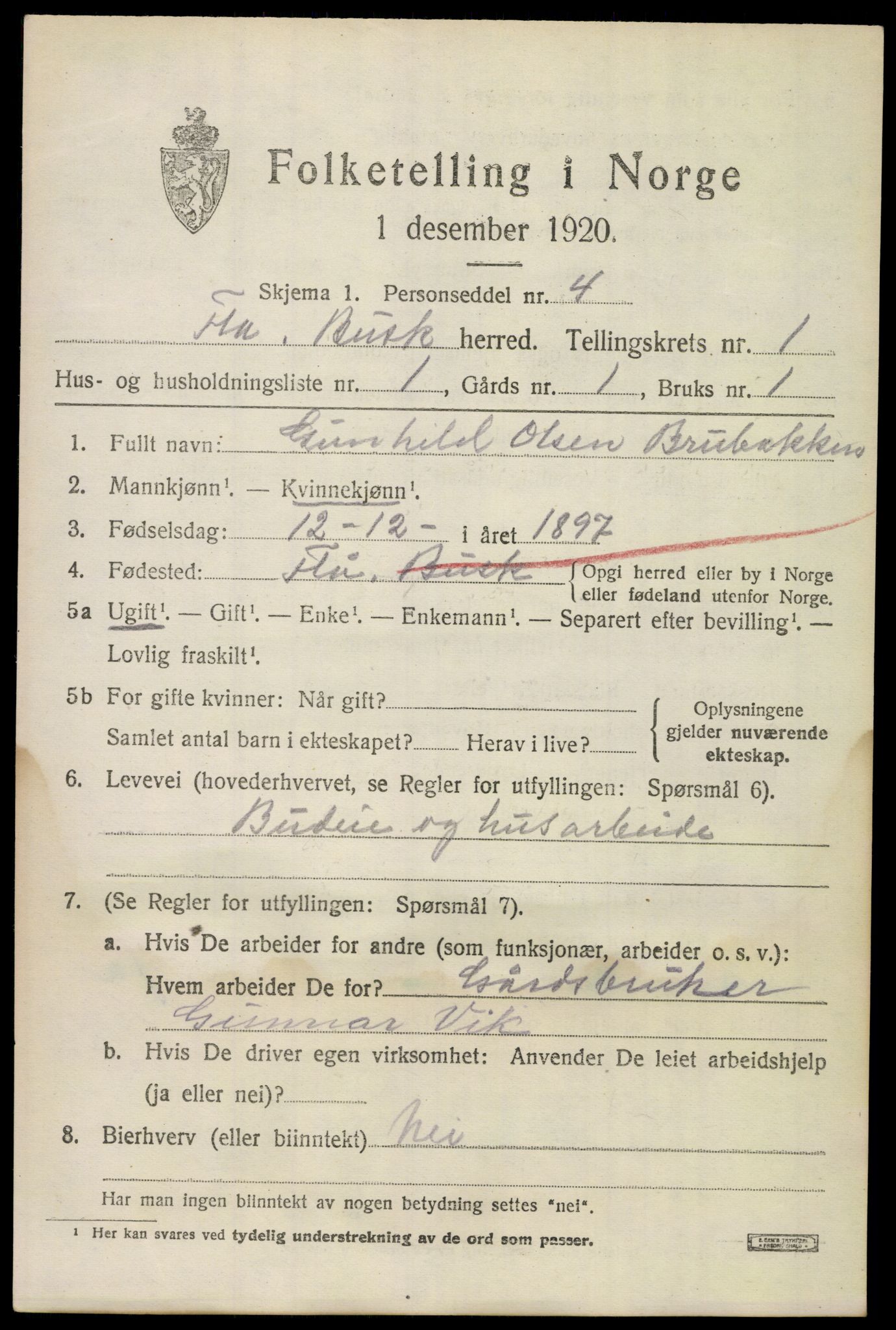 SAKO, 1920 census for Flå, 1920, p. 659
