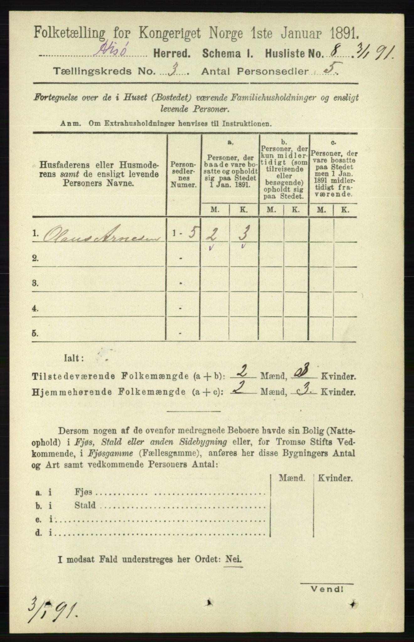 RA, 1891 census for 0922 Hisøy, 1891, p. 2085