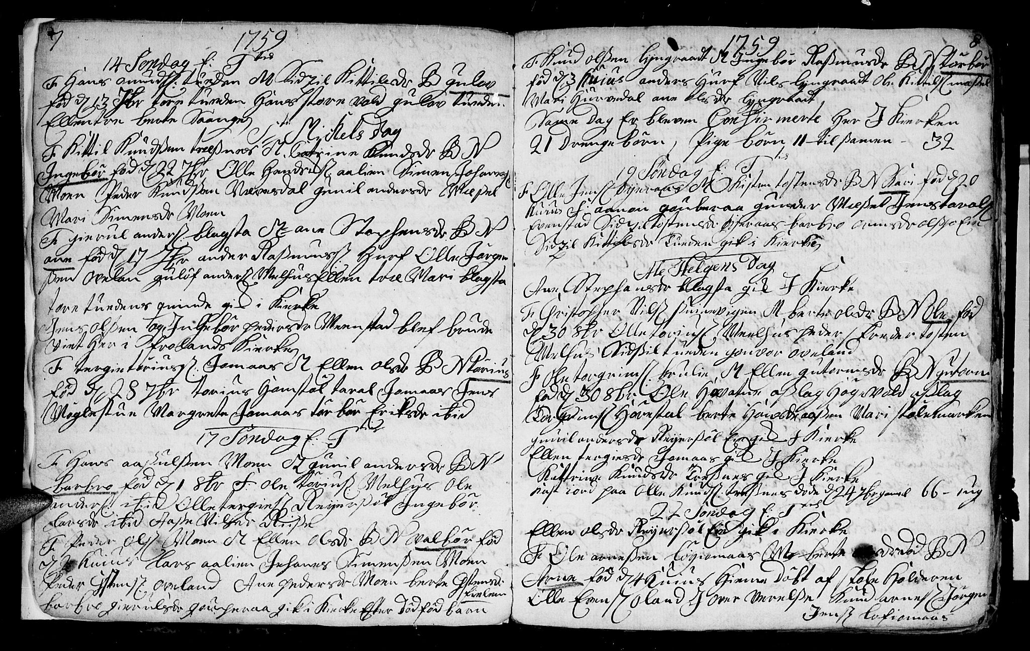 Froland sokneprestkontor, AV/SAK-1111-0013/F/Fb/L0003: Parish register (copy) no. B 3, 1759-1776, p. 7-8