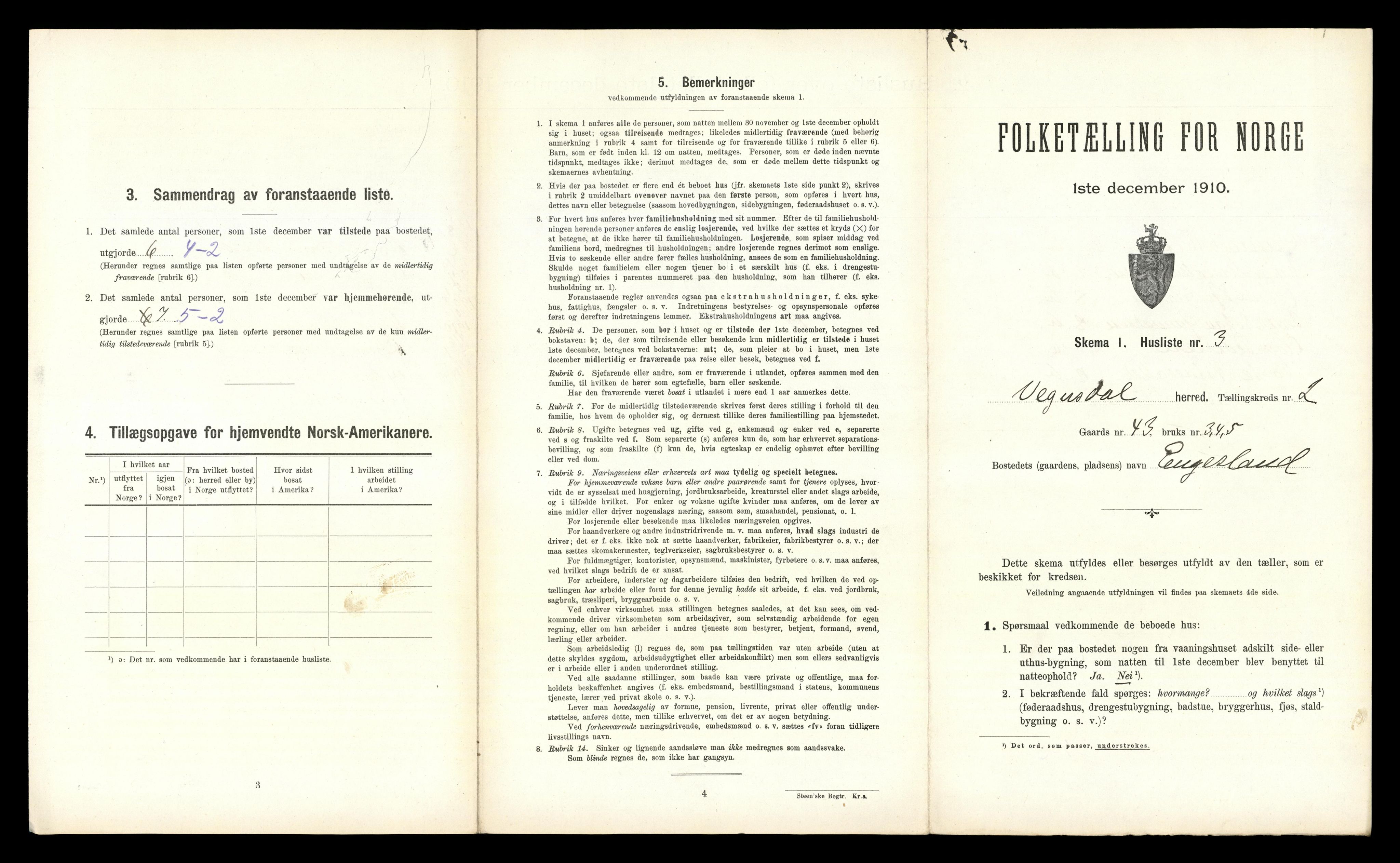 RA, 1910 census for Vegusdal, 1910, p. 99