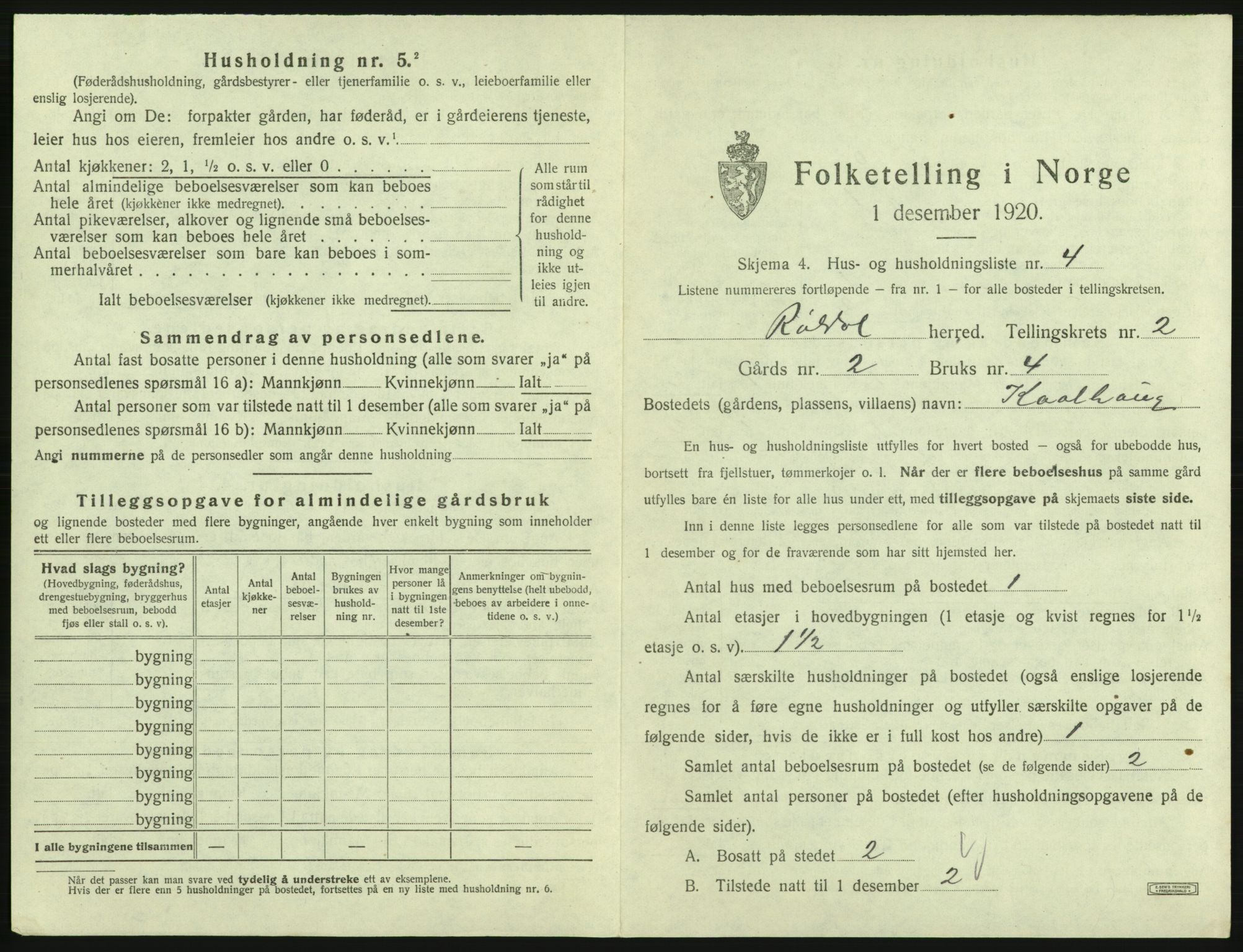 SAB, 1920 census for Røldal, 1920, p. 102
