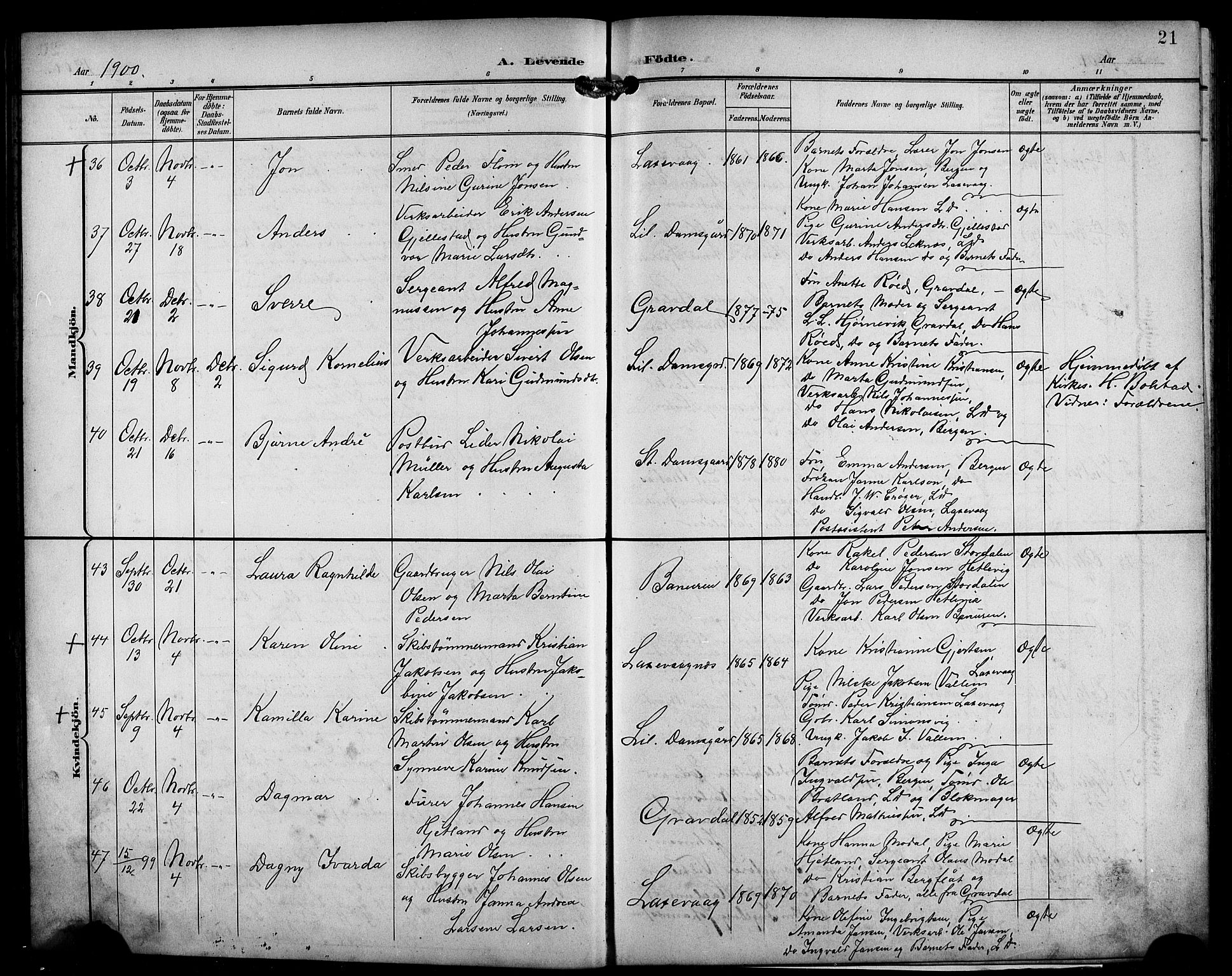 Laksevåg Sokneprestembete, SAB/A-76501/H/Ha/Hab/Haba/L0004: Parish register (copy) no. A 4, 1899-1909, p. 21