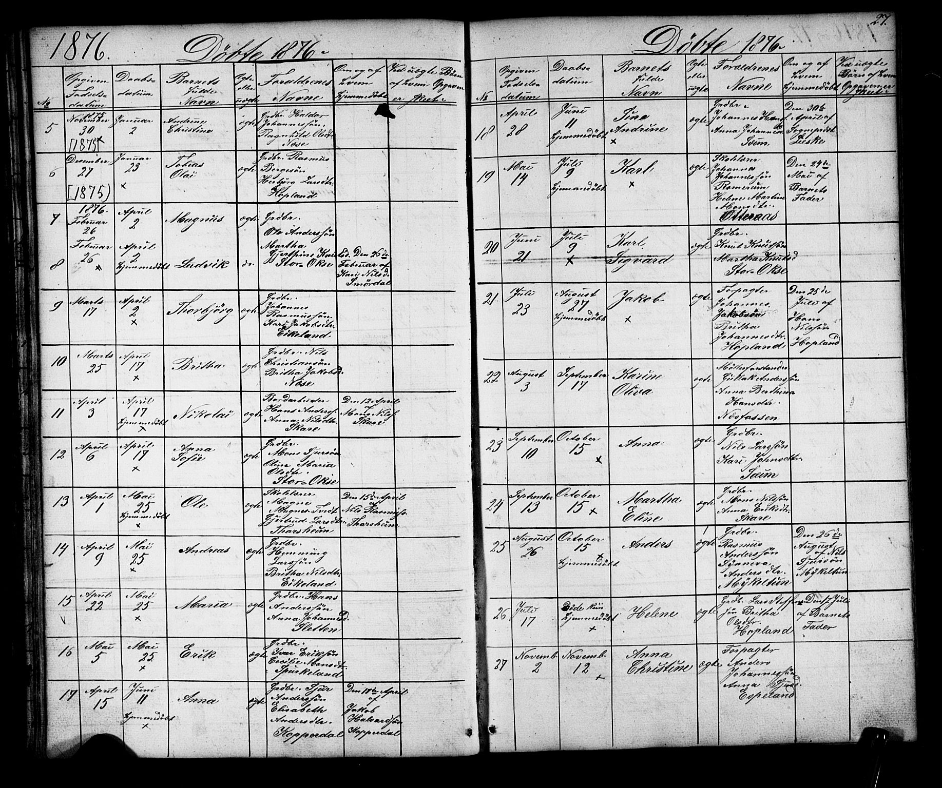 Alversund Sokneprestembete, SAB/A-73901/H/Ha/Hab: Parish register (copy) no. D 2, 1851-1889, p. 27