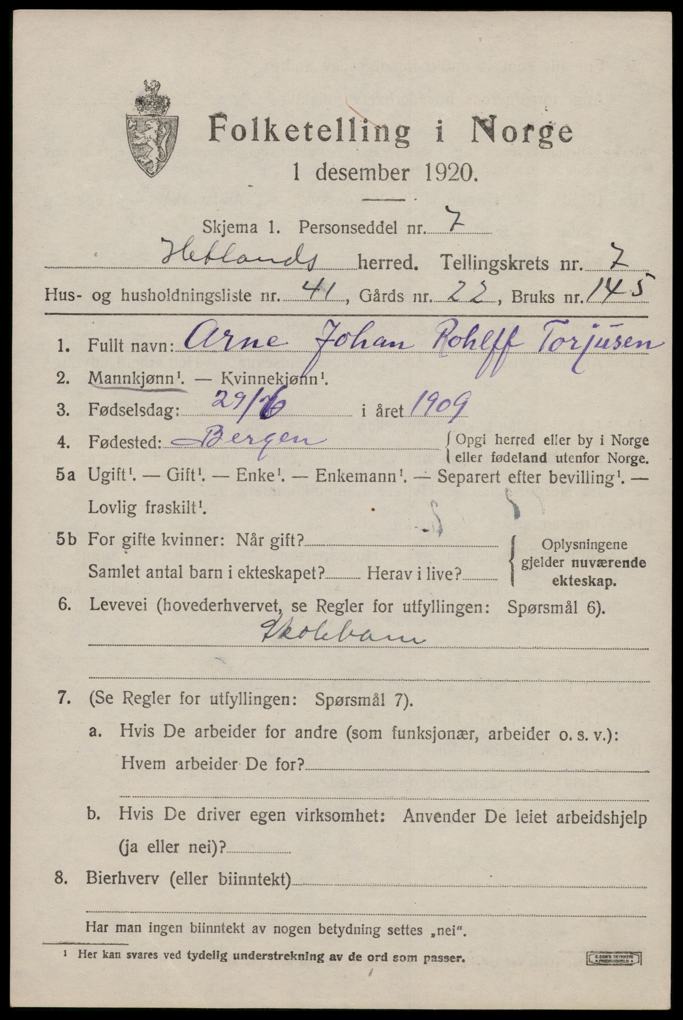 SAST, 1920 census for Hetland, 1920, p. 14417