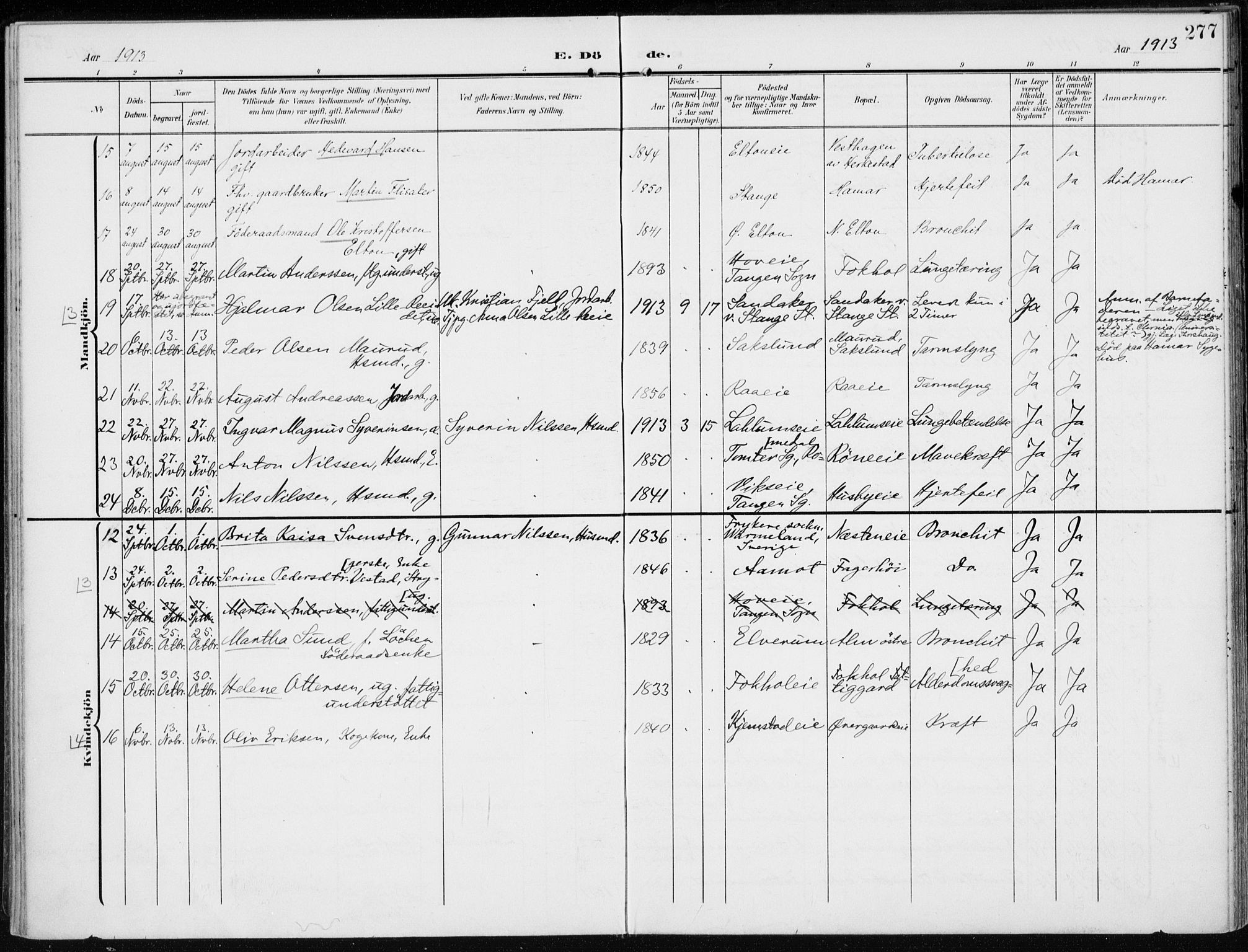 Stange prestekontor, AV/SAH-PREST-002/K/L0024: Parish register (official) no. 24, 1906-1922, p. 277