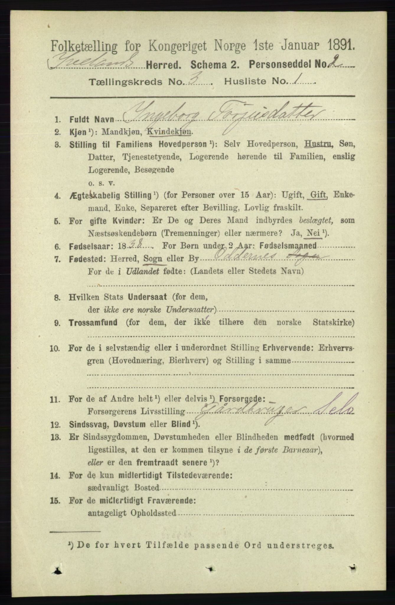 RA, 1891 census for 0935 Iveland, 1891, p. 730