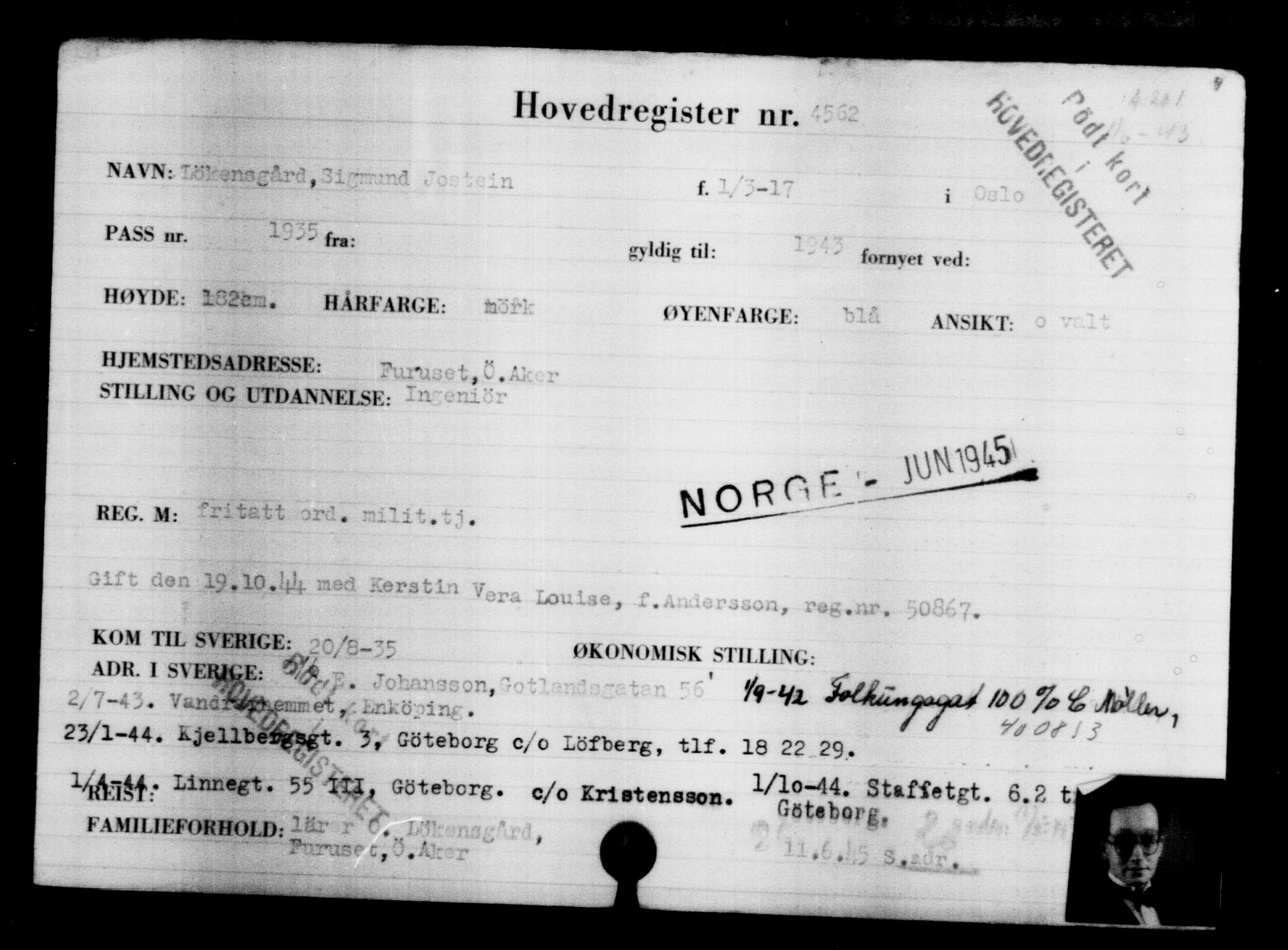 Utenriksstasjonene, Legasjonen i Stockholm, Flyktningkontoret, AV/RA-S-6753/V/Va/L0004: Kjesäterkartoteket, flyktninger med registreringsnr. 3496-6610, 1940-1945, p. 1270