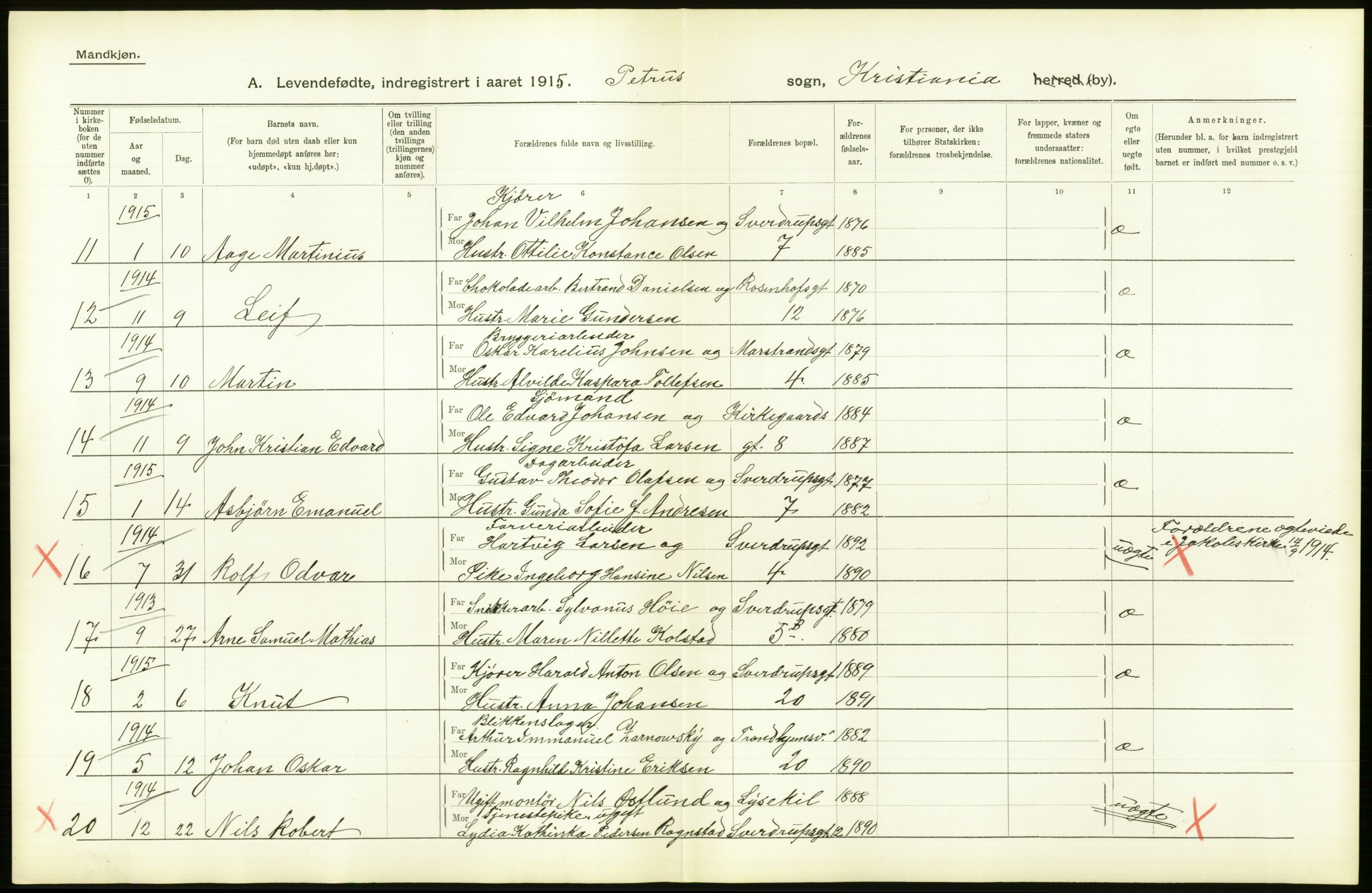 Statistisk sentralbyrå, Sosiodemografiske emner, Befolkning, AV/RA-S-2228/D/Df/Dfb/Dfbe/L0006: Kristiania: Levendefødte menn og kvinner., 1915, p. 48