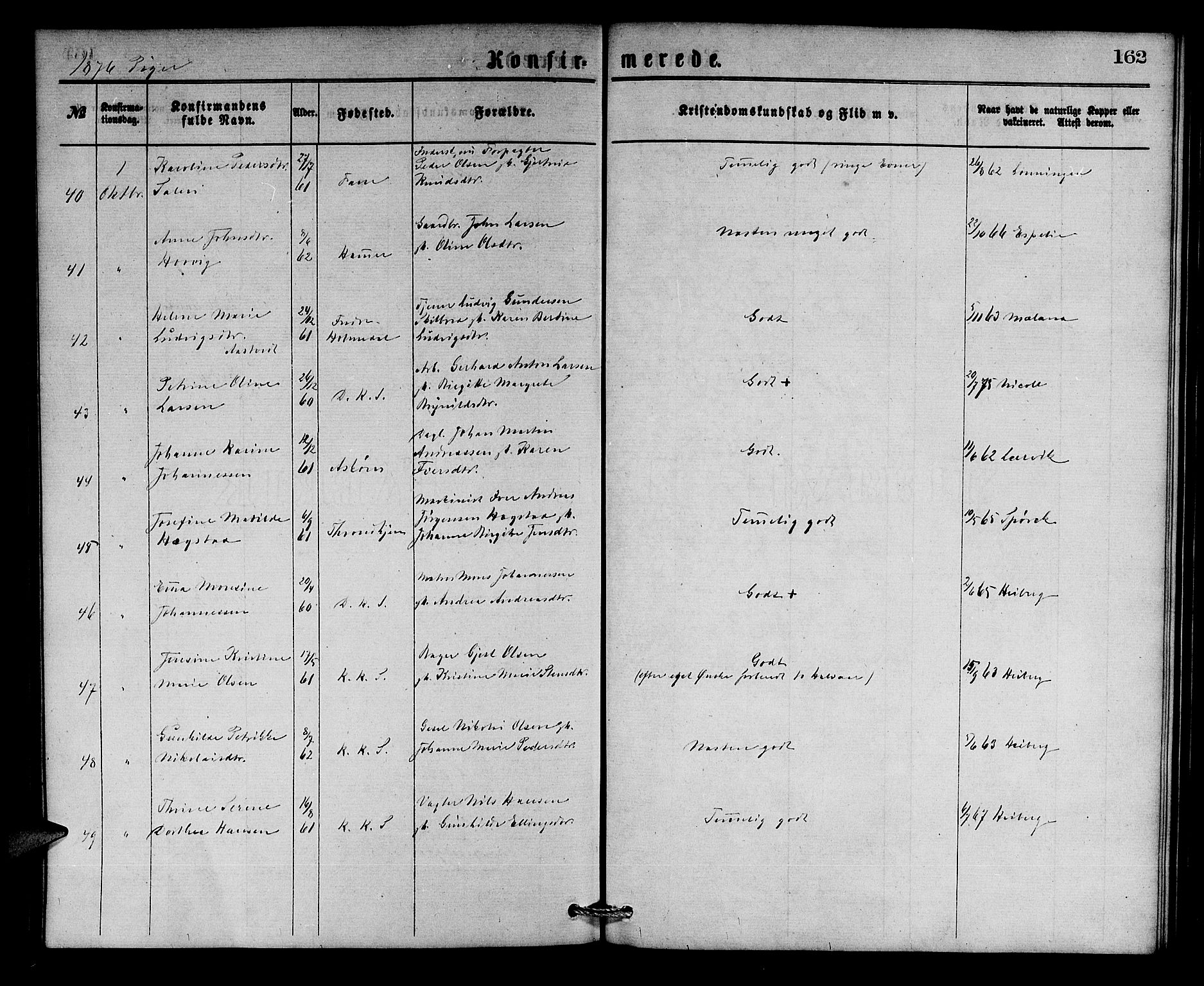 Korskirken sokneprestembete, SAB/A-76101/H/Hab: Parish register (copy) no. C 2, 1869-1879, p. 162