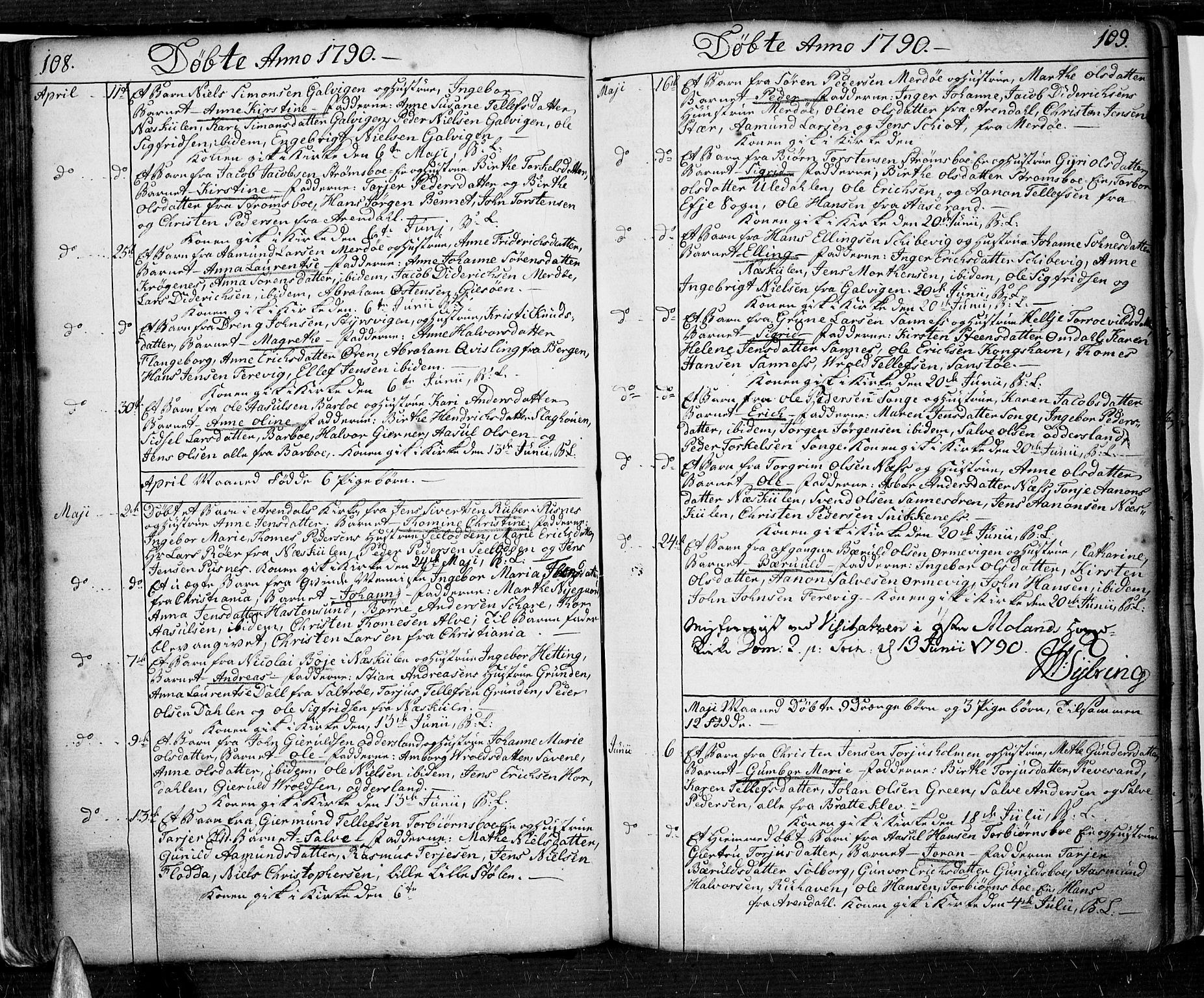 Tromøy sokneprestkontor, AV/SAK-1111-0041/F/Fa/L0002: Parish register (official) no. A 2, 1773-1808, p. 108-109