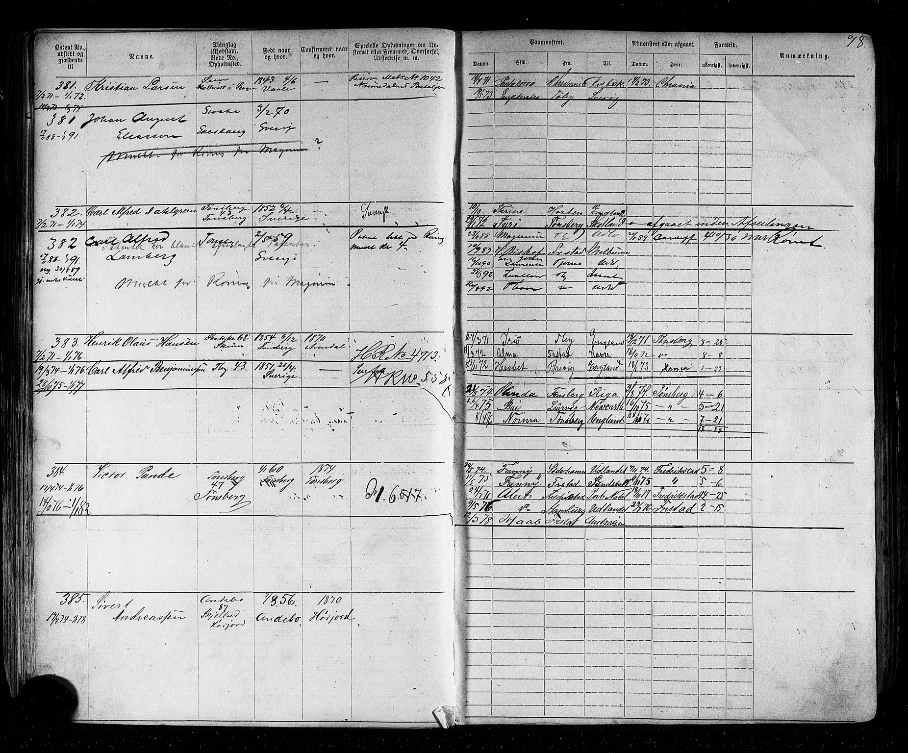 Tønsberg innrulleringskontor, AV/SAKO-A-786/F/Fb/L0002: Annotasjonsrulle Patent nr. 1-2635, 1869-1877, p. 93