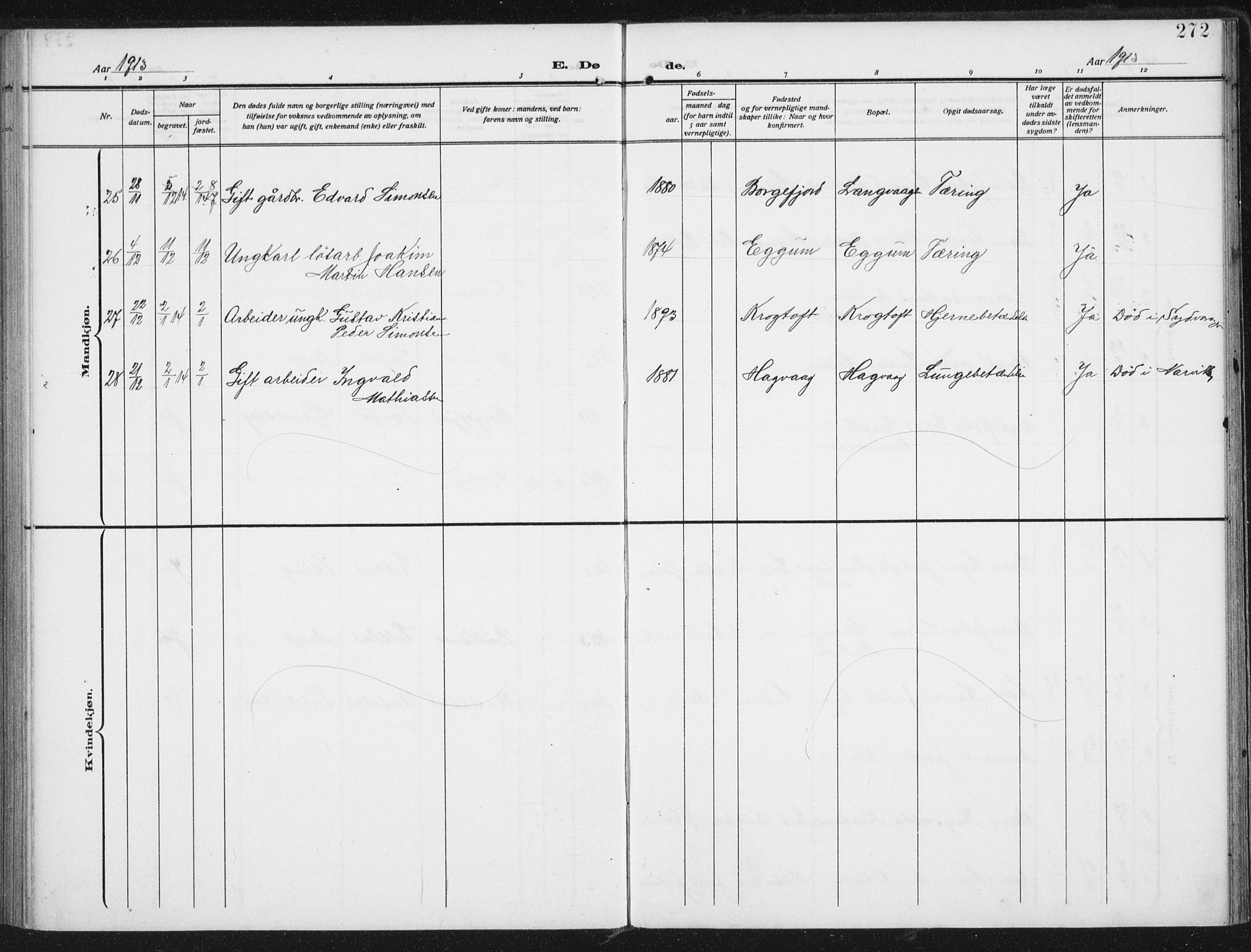 Ministerialprotokoller, klokkerbøker og fødselsregistre - Nordland, AV/SAT-A-1459/880/L1135: Parish register (official) no. 880A09, 1908-1919, p. 272