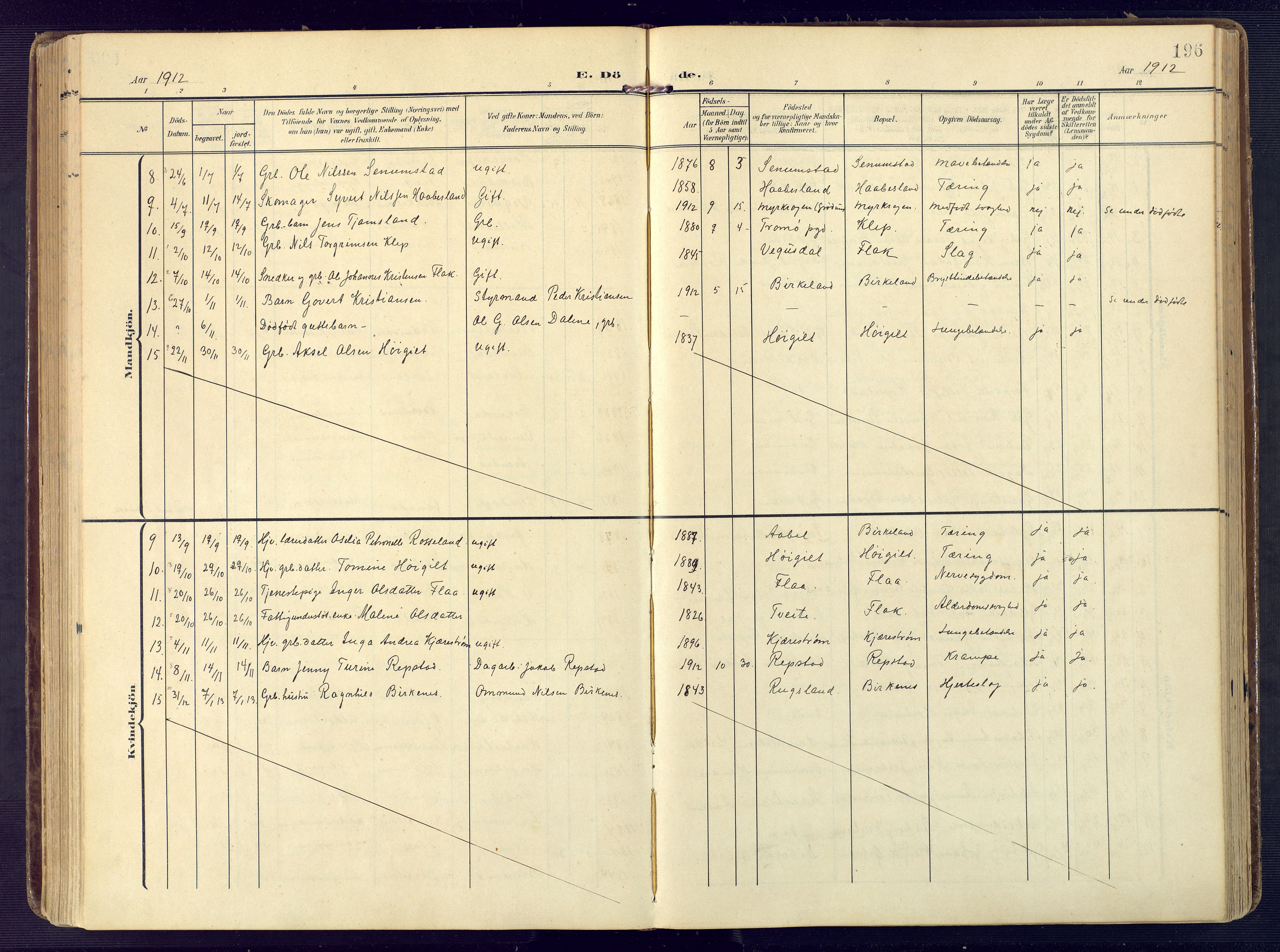Birkenes sokneprestkontor, SAK/1111-0004/F/Fa/L0006: Parish register (official) no. A 6, 1908-1932, p. 196