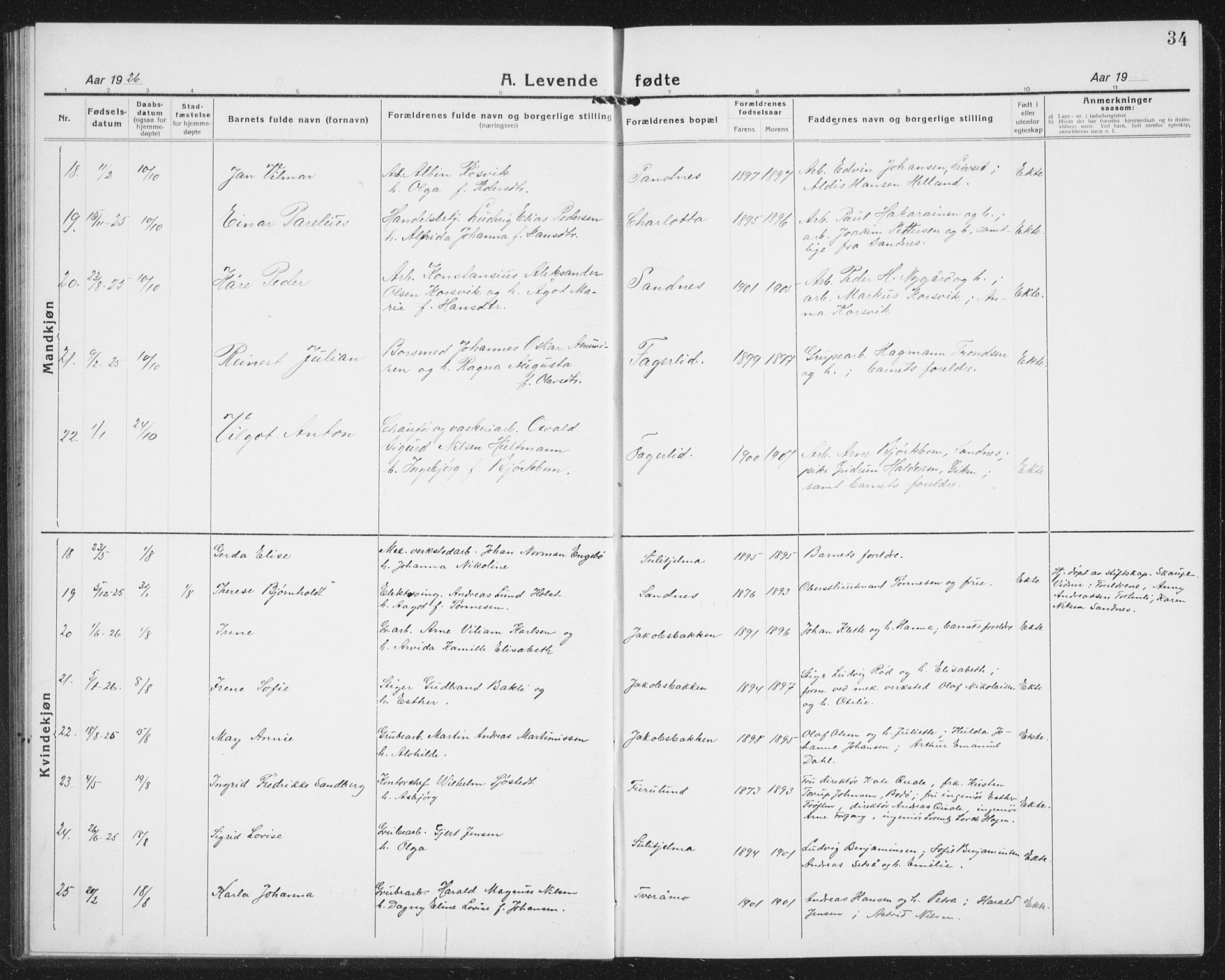 Ministerialprotokoller, klokkerbøker og fødselsregistre - Nordland, SAT/A-1459/850/L0718: Parish register (copy) no. 850C02, 1921-1941, p. 34