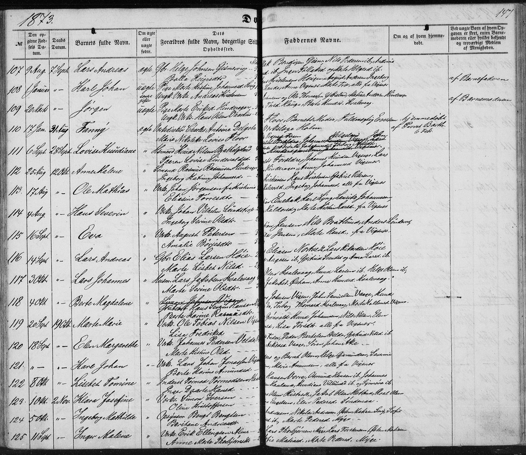 Avaldsnes sokneprestkontor, SAST/A -101851/H/Ha/Haa/L0010: Parish register (official) no. A 10, 1857-1876, p. 147