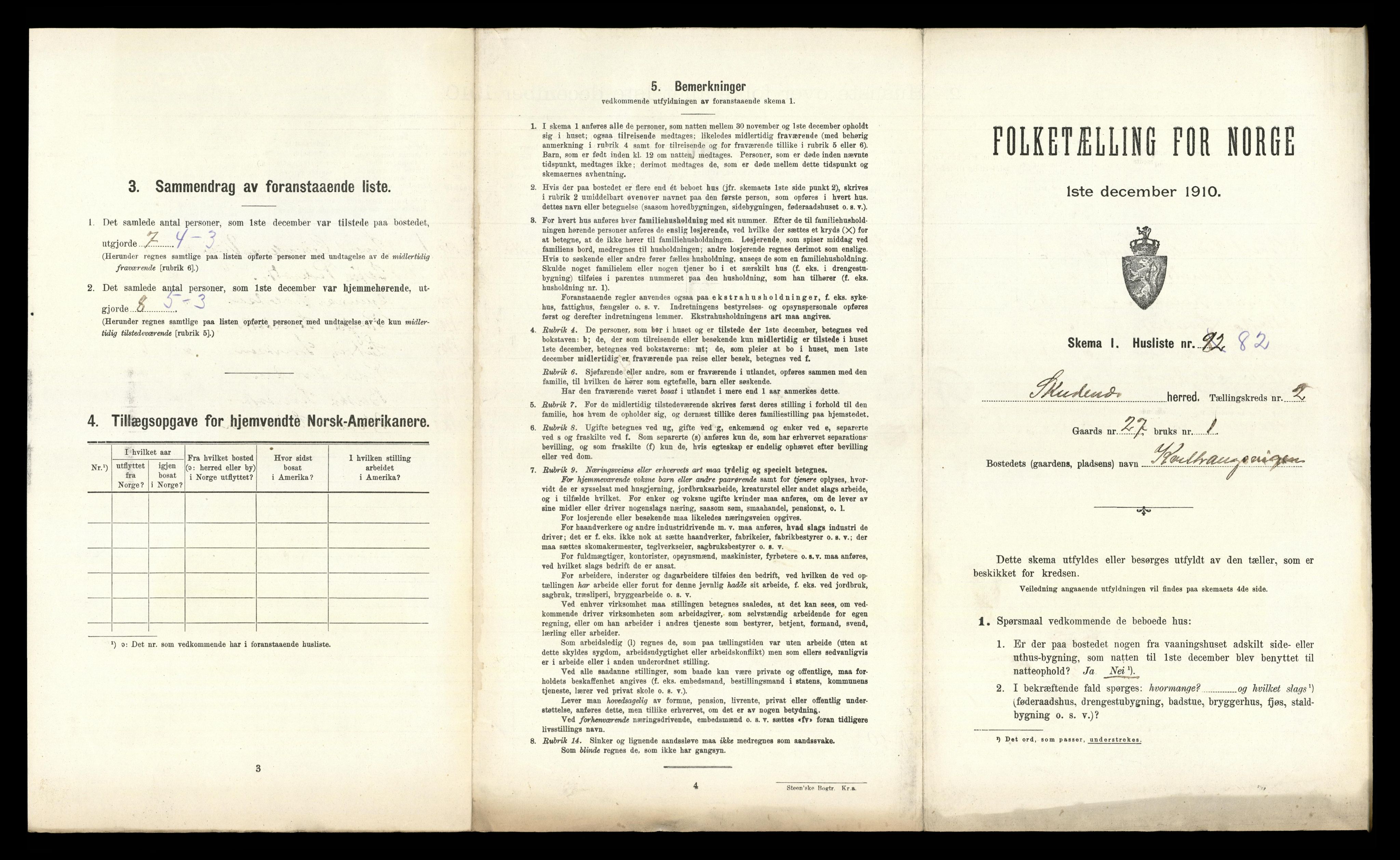 RA, 1910 census for Skudenes, 1910, p. 375