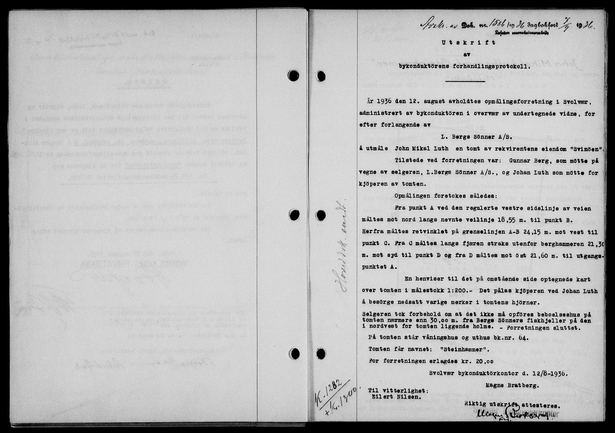Lofoten sorenskriveri, SAT/A-0017/1/2/2C/L0001a: Mortgage book no. 1a, 1936-1937, Diary no: : 1586/1936