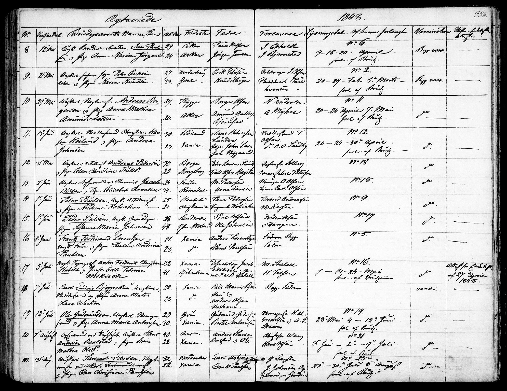 Garnisonsmenigheten Kirkebøker, AV/SAO-A-10846/F/Fa/L0008: Parish register (official) no. 8, 1842-1859, p. 356