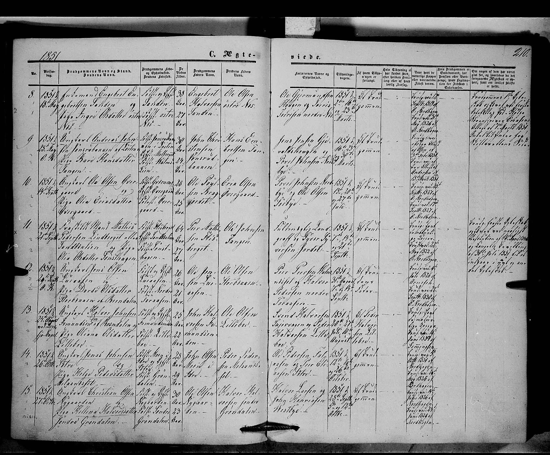 Trysil prestekontor, SAH/PREST-046/H/Ha/Haa/L0005: Parish register (official) no. 5, 1851-1865, p. 210