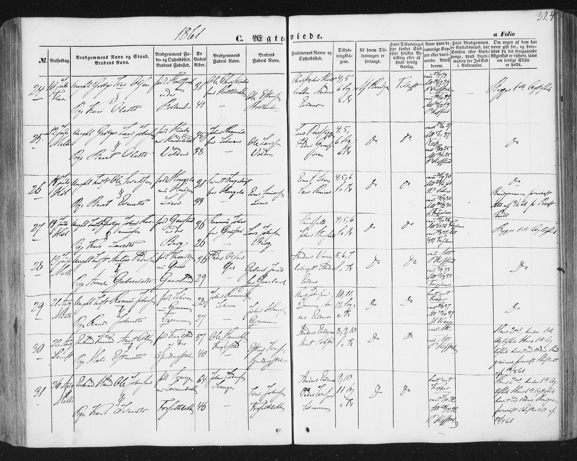 Ministerialprotokoller, klokkerbøker og fødselsregistre - Sør-Trøndelag, AV/SAT-A-1456/691/L1076: Parish register (official) no. 691A08, 1852-1861, p. 324