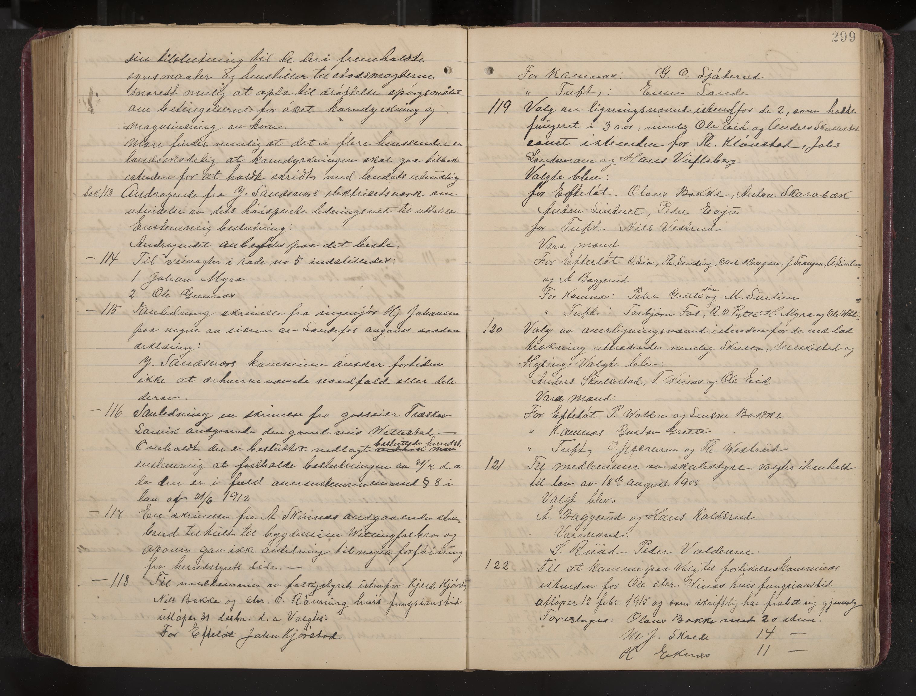 Ytre Sandsvær formannskap og sentraladministrasjon, IKAK/0629021/A/Aa/L0001: Møtebok med register, 1902-1919, p. 299