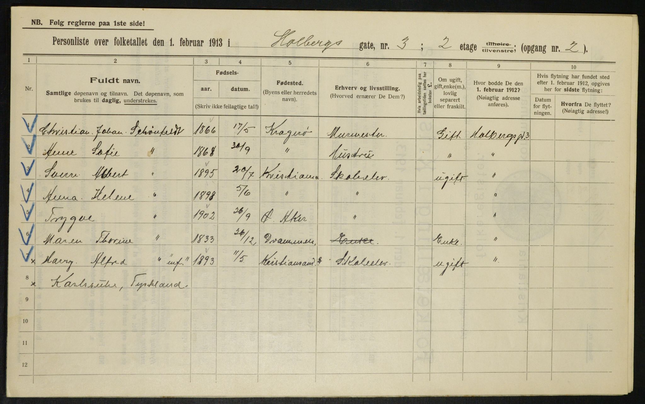 OBA, Municipal Census 1913 for Kristiania, 1913, p. 40077