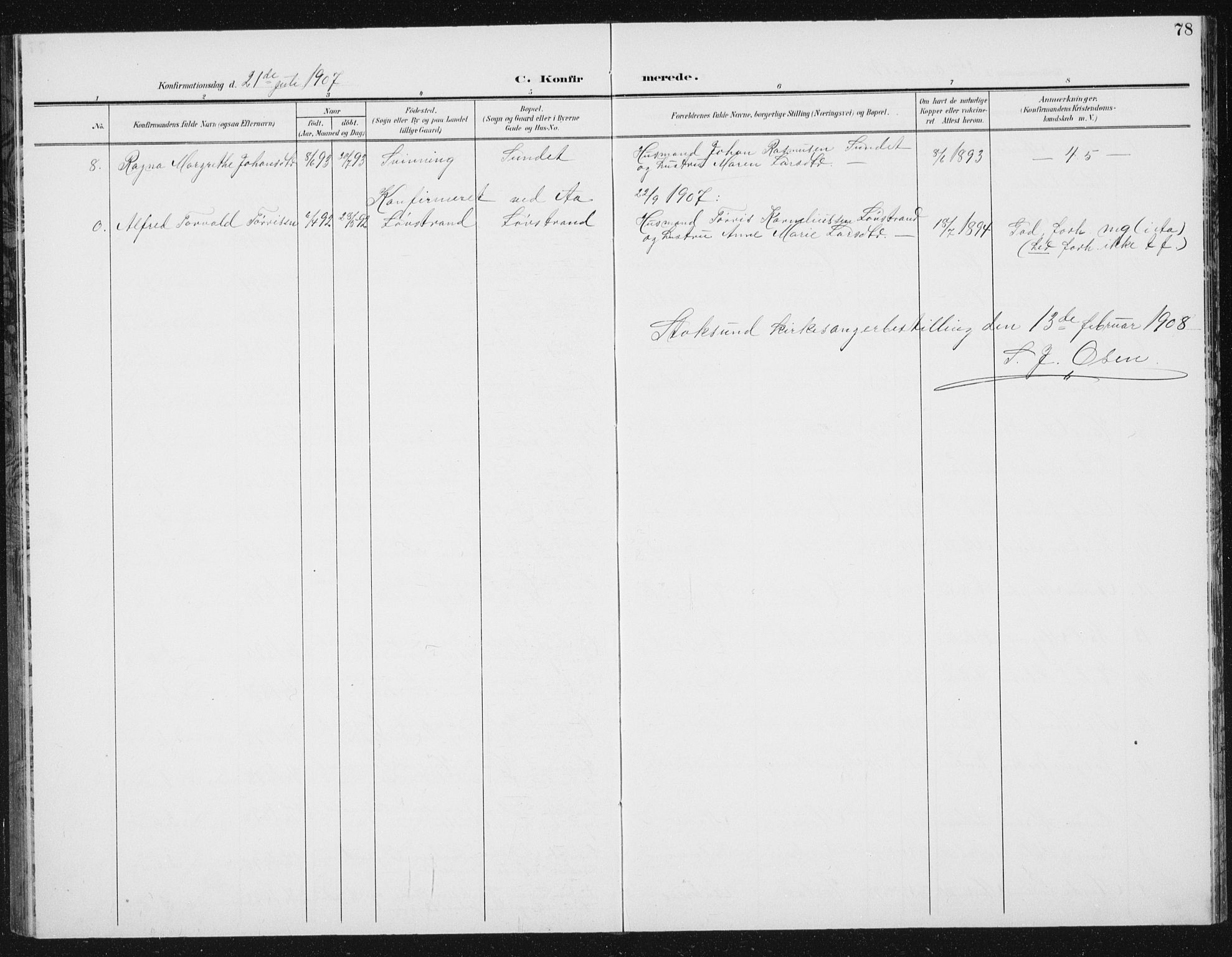 Ministerialprotokoller, klokkerbøker og fødselsregistre - Sør-Trøndelag, SAT/A-1456/656/L0699: Parish register (copy) no. 656C05, 1905-1920, p. 78