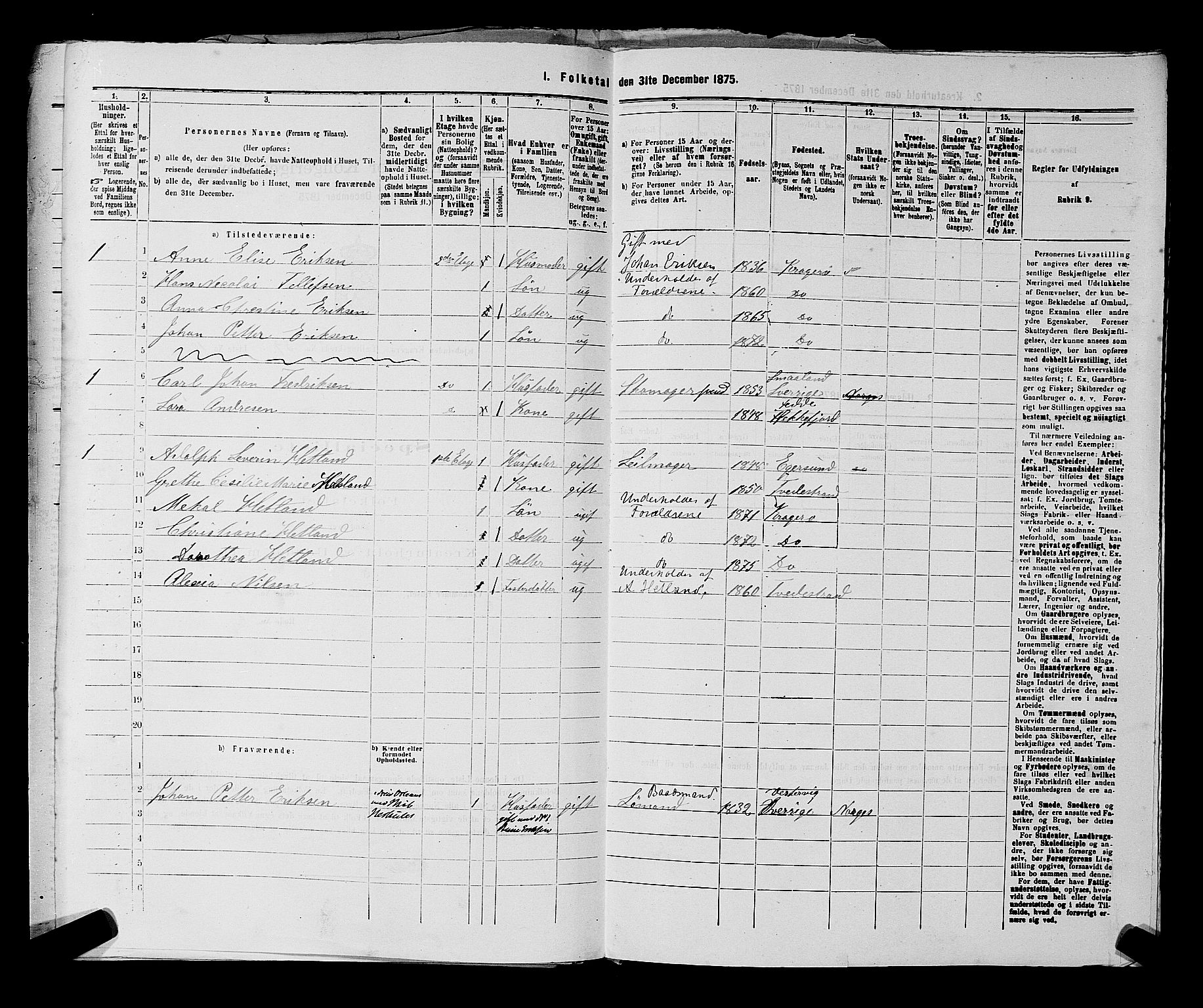 SAKO, 1875 census for 0801P Kragerø, 1875, p. 867